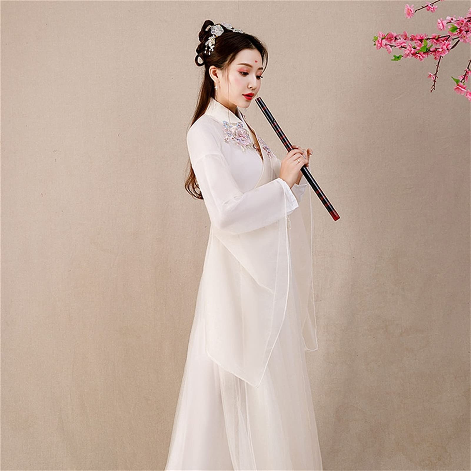 Elegant Traditional Hanfu Dress for Women - Embroidered Chinese Fairy Costume with Zipper - Princess Folk Dance Gown - Role Playing & Cosplay Outfit - White XX-Large - Perfect for Cultural Events, Themed Parties & Photo Shoots