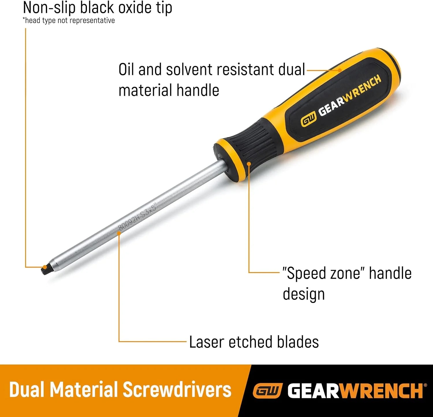 Gearwrench #2 x 4 Phillips Dual Material Screwdriver (80007H) - Ergonomic Handle for Precision Work - Ideal for DIY, Home Repair & Automotive Maintenance