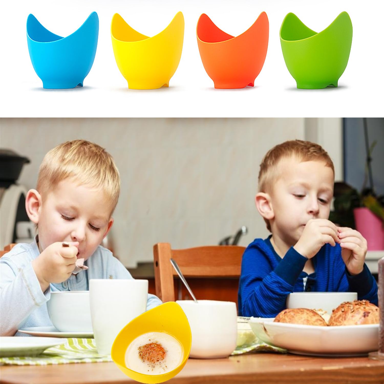 4pcs Silicone Egg Poacher Cups with Oil Brush - Nonstick BPA-Free Egg Cooking Cups for Air Fryer, Oven & Stovetop - Perfect for Breakfast, Meal Prep & Healthy Cooking