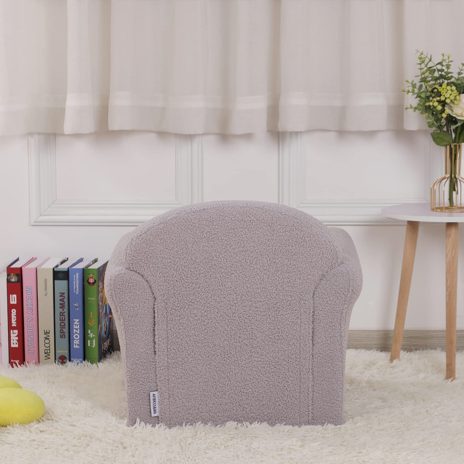 AFBKSS&BB Kids Sofa Chair - Sturdy Wooden Toddler Armchair with Armrests, Lightweight Preschool Furniture, Soft Teddy Velvet Couch for Boys & Girls (Grey) - Perfect for Playroom, Nursery, or Children's Bedroom