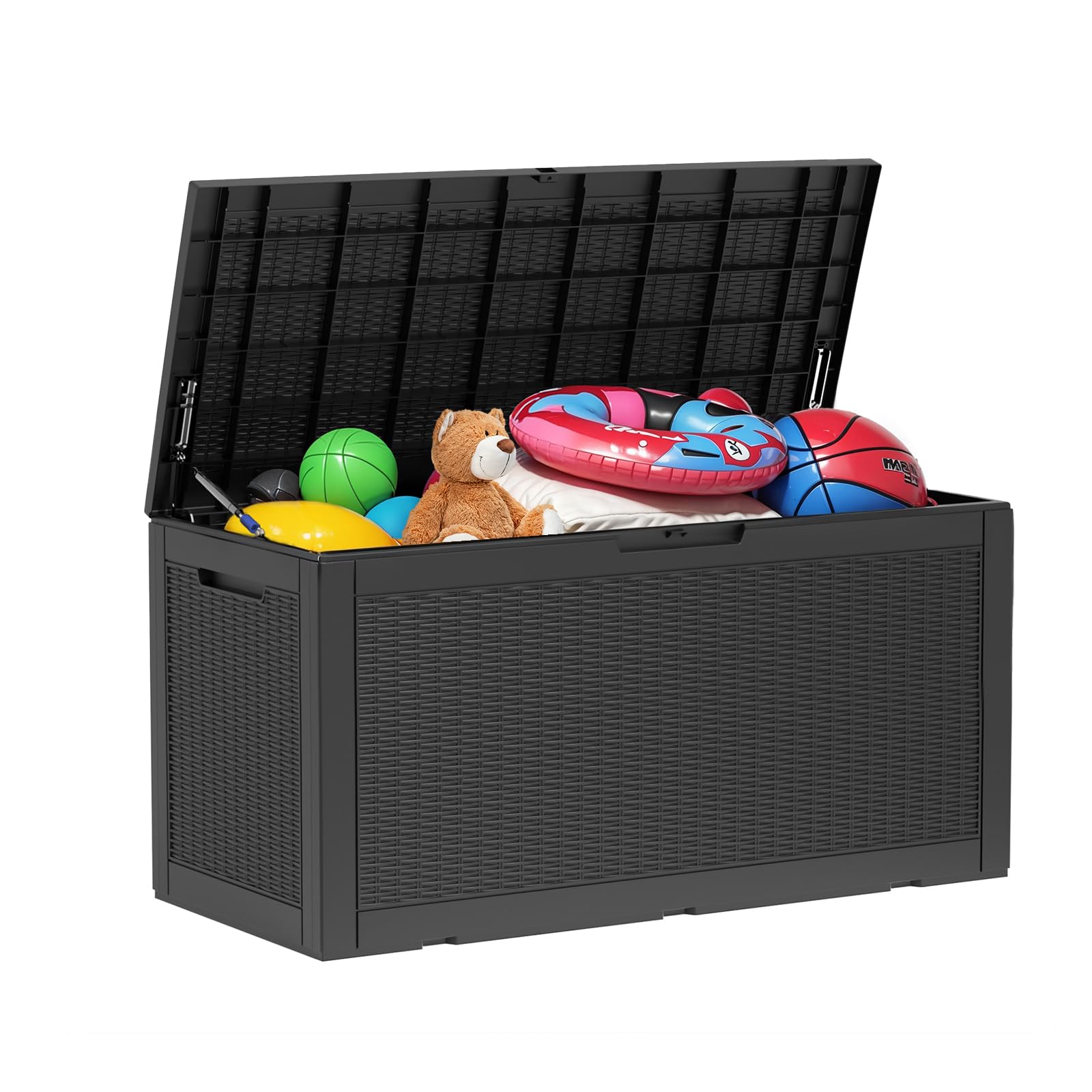 DRATO 100 Gallon Large Outdoor Deck Box - Waterproof Resin Storage Container for Patio Furniture, Cushions, Gardening Tools & Pool Supplies - 660lbs Weight Capacity - Perfect for Backyard, Deck & Poolside Organization