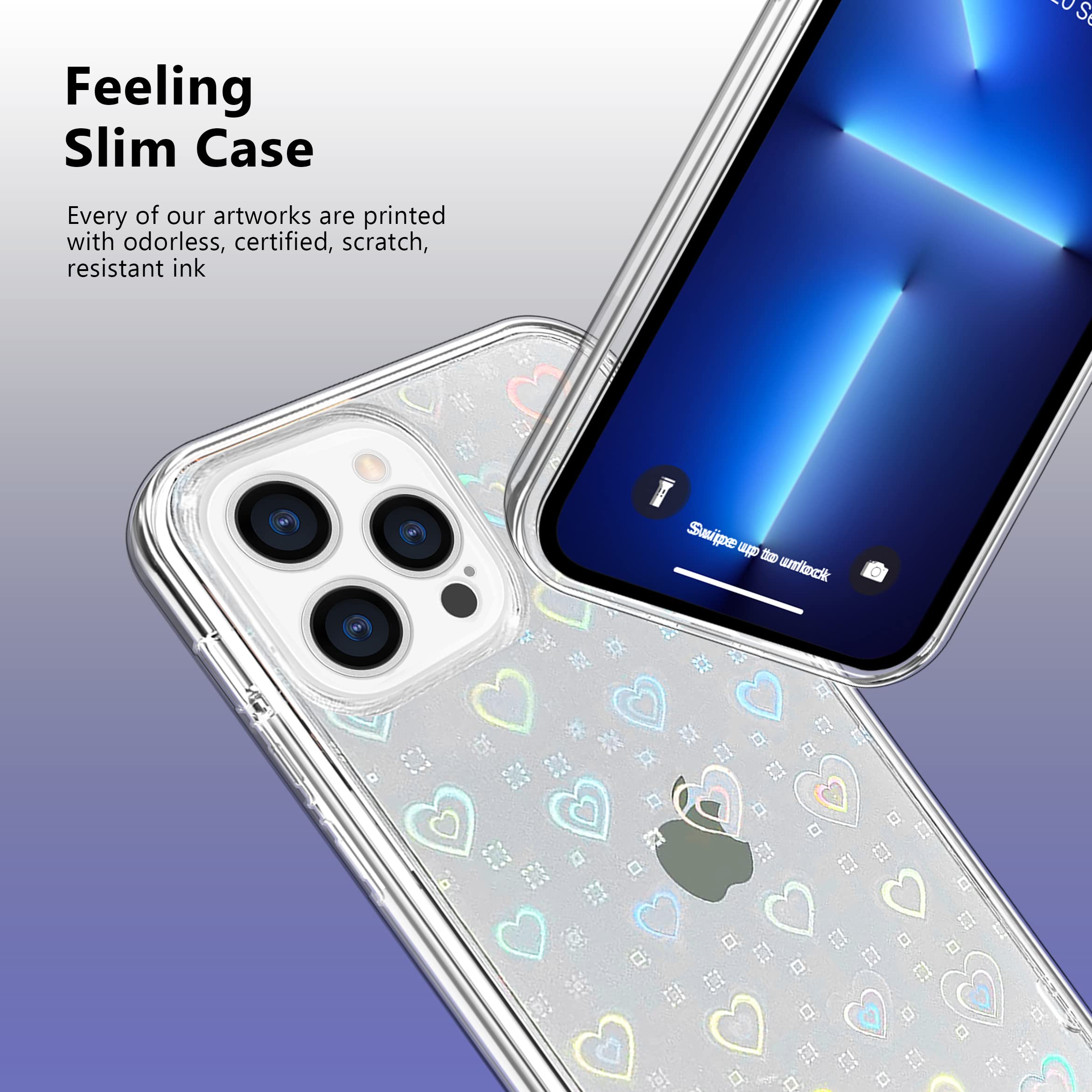 MZELQ iPhone 13 Pro Max Case with Laser Bling Glitter Rainbow Heart Design - Luxury Crystal Phone Cover for Women & Girls + Screen Protector | Perfect for Everyday Use, Parties & Gift Giving
