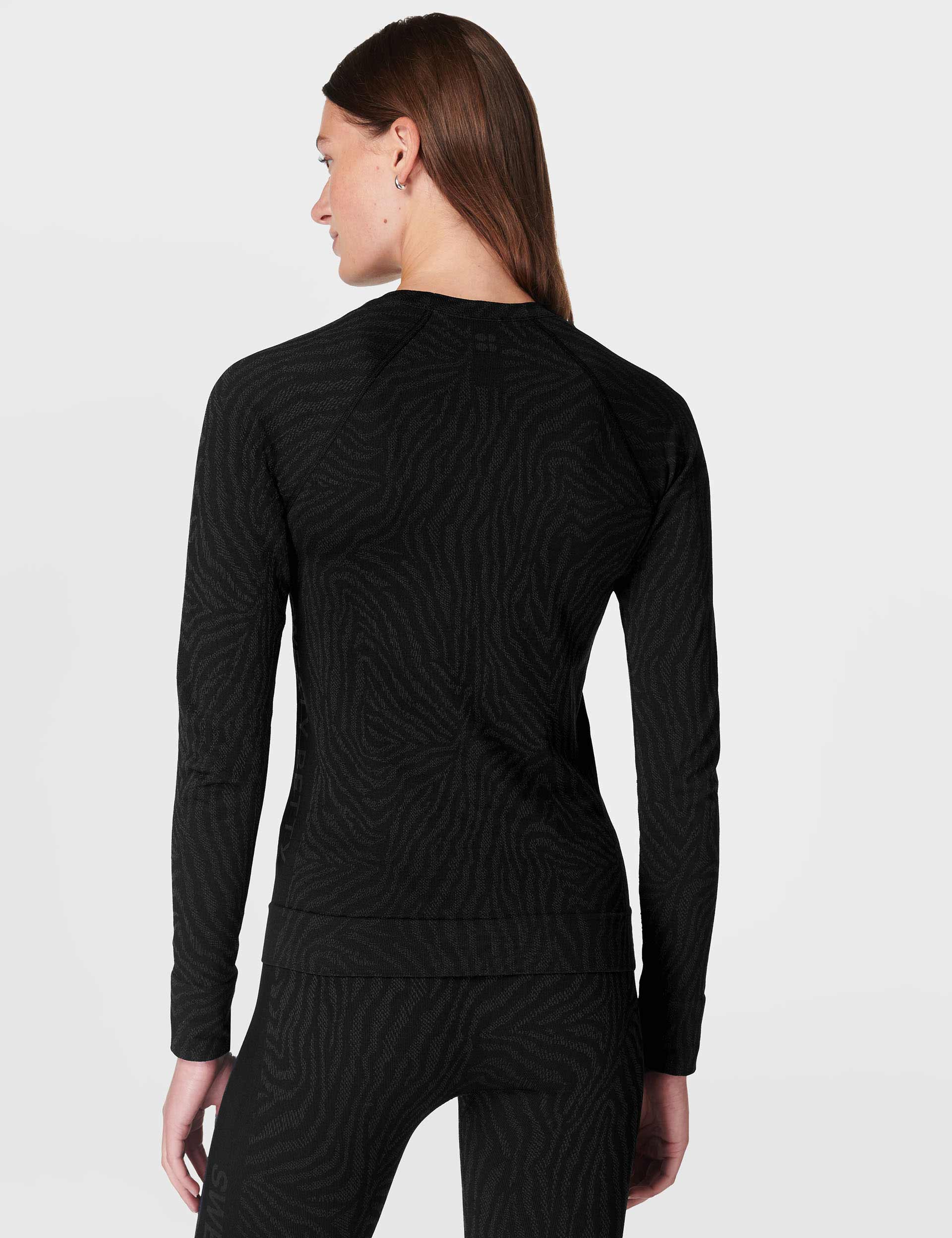 Animal Crew Neck Base Layer Top - Black Zebra Lines Jacquard for Men & Women | Warm Thermal Underwear for Winter, Outdoor Sports & Layering