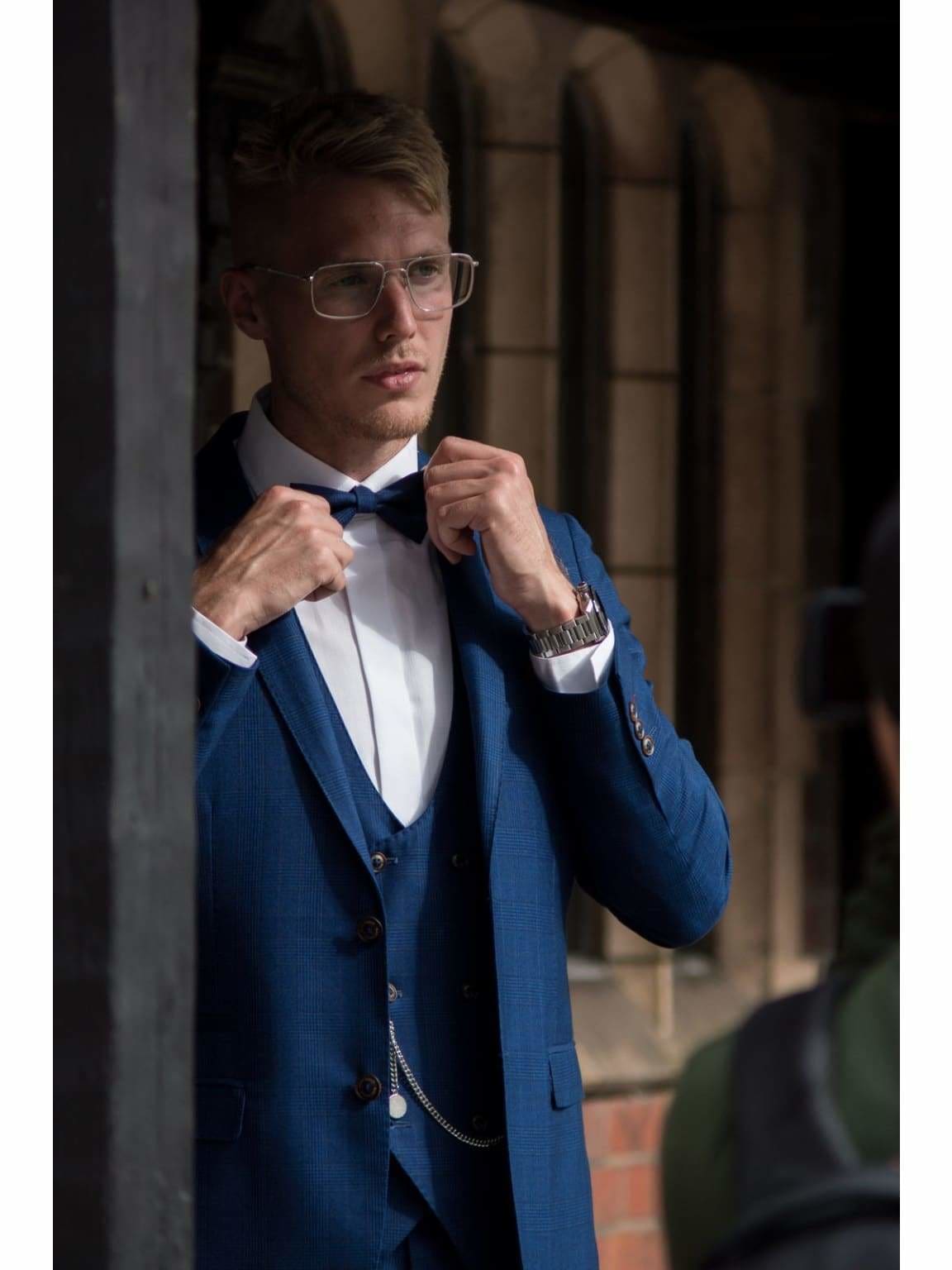 Marc Darcy George Royal Blue Check Three Piece Suit for Men | Formal Business Attire | Wedding, Office & Special Occasion Wear
