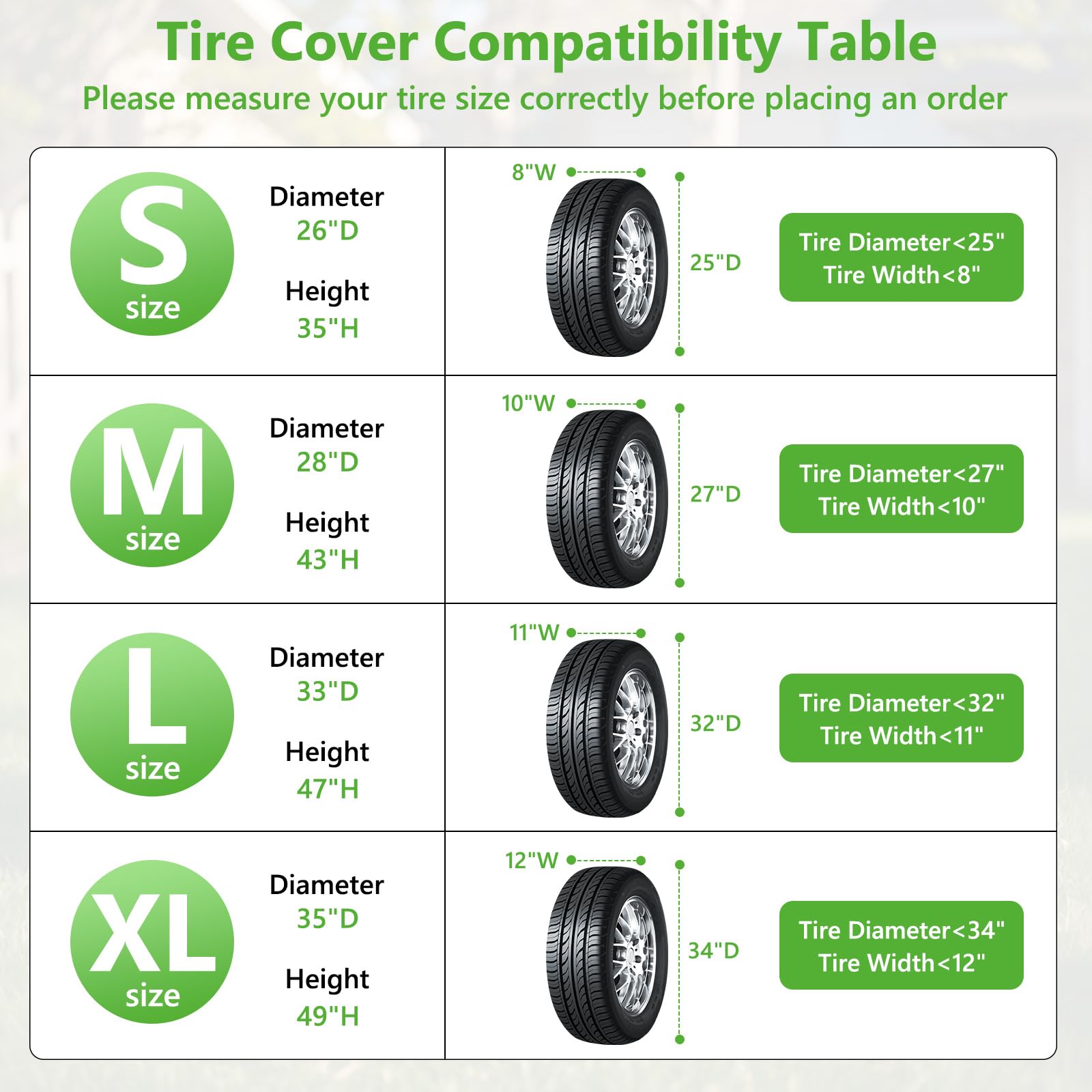 AKEfit Heavy Duty Waterproof & Dustproof Tire Cover - 4 Pack Black Tire Storage Bags for RV, Trailer, SUV & Truck Tires up to 25 Inch Diameter with Secure Zipper Closure | Perfect for Winter Storage, Off-Road Protection & Long-Term Vehicle Tire Preservation