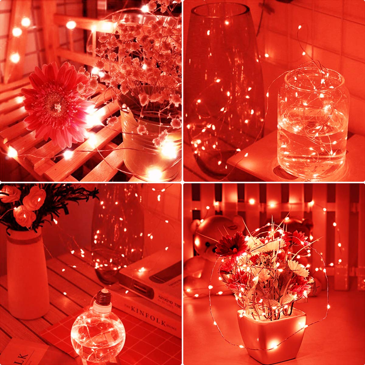 Valentine's Day LED Fairy Lights - 16ft 50 LED Battery Operated Starry Lights for Bedroom, Christmas, Wedding & Party Decorations - Romantic Ambiance Lighting for Home, Centerpiece & Holiday Decor (Red)