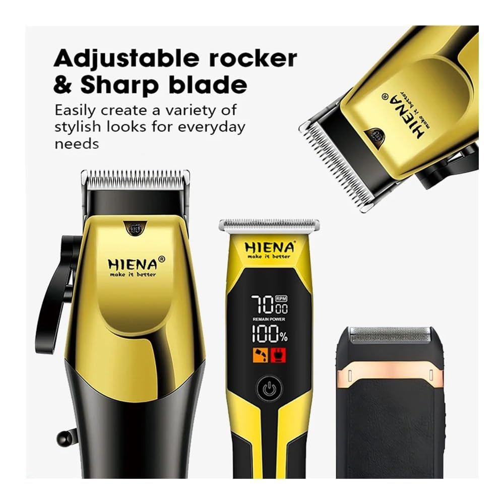 Professional Hair Clippers for Men & Women - HIENA Salon-Grade Cordless Hair Cutting Machine 3-Piece Set with USB Charging - Perfect for Home Haircuts, Beard Trimming & Pet Grooming