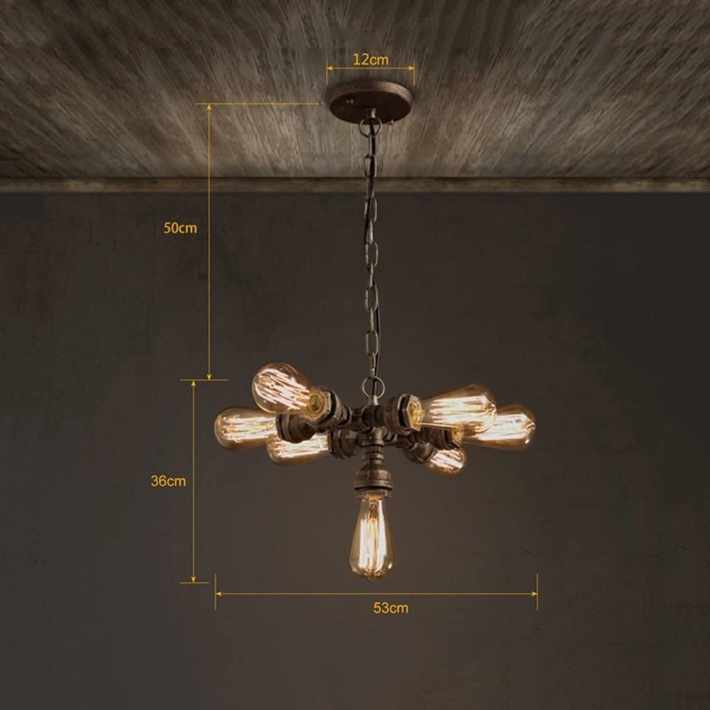 7-Lights Industrial Retro Tube Pendant Light - Vintage Steampunk Rustic Water Pipe Chandelier - Metal Iron Ceiling Lamp for Kitchen, Farmhouse, Cafe, Pub, Restaurant, Hall, Hotel - Perfect for Dining Room Lighting & Commercial Spaces