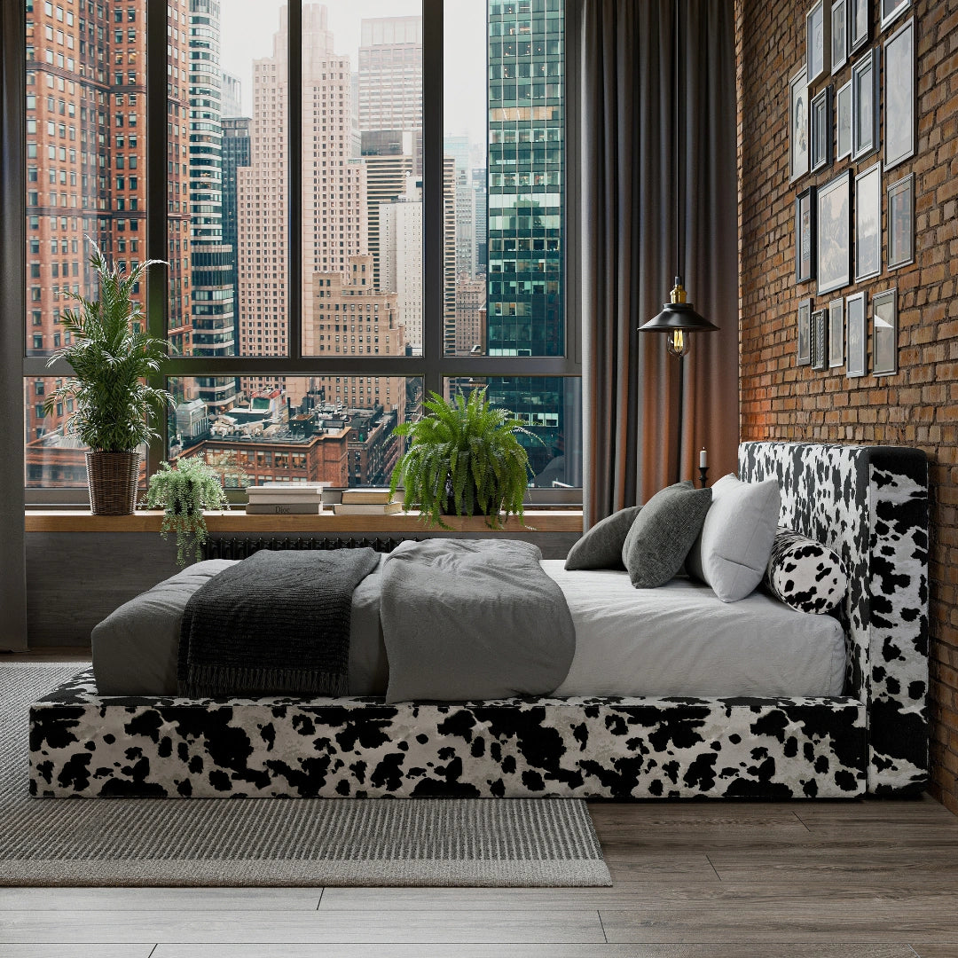 Ultra Bed Set: Queen Size Bed Frame with Upholstered Headboard | Vegan Faux Leather | Perfect for Modern Bedrooms & Guest Rooms