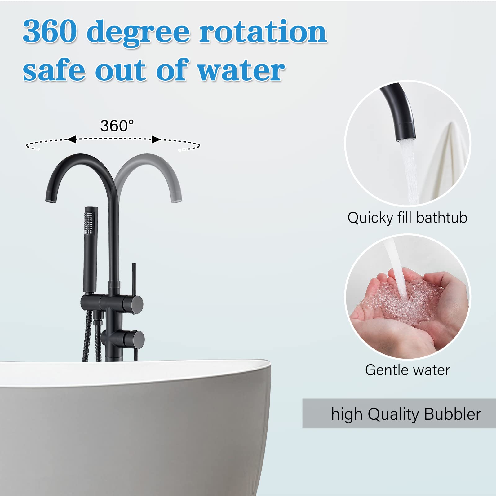 YAGATAP Freestanding Bathtub Faucet - Matte Black Floor Mount Tub Filler with High Flow Shower & Handheld Sprayer - Perfect for Modern Bathroom & Spa Relaxation