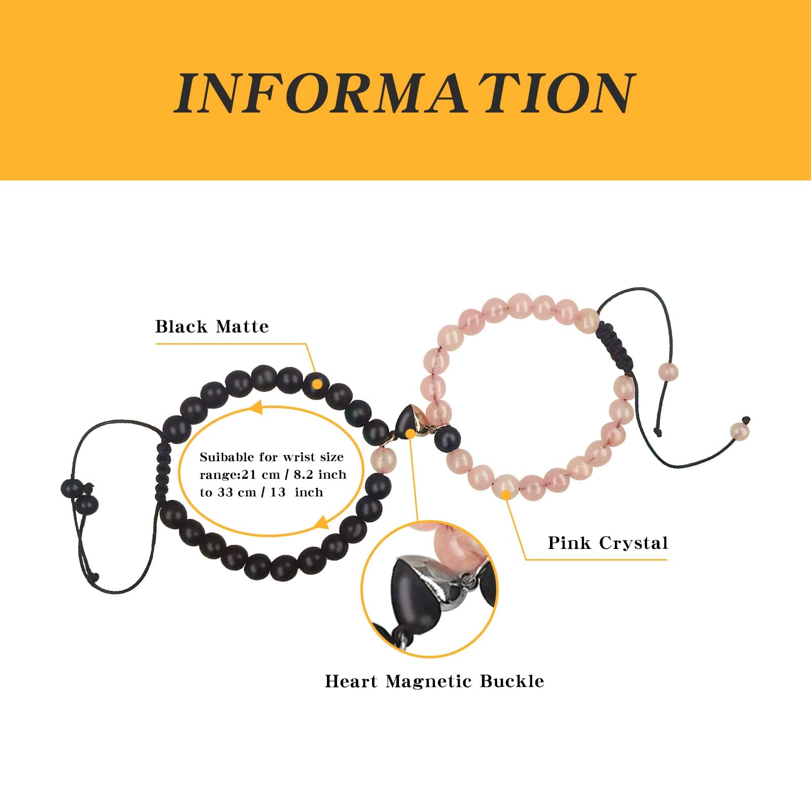 2 Pcs Magnetic Couple Bracelets - Romantic Christmas & Valentine's Day Gifts for Him and Her - Adjustable Matching Soulmate Bracelets with Heart Charm - Perfect for Long Distance Relationships, Anniversaries & Forever Love (Black & Pink) - Ideal for Couples, Wedding Gifts & Special Occasions