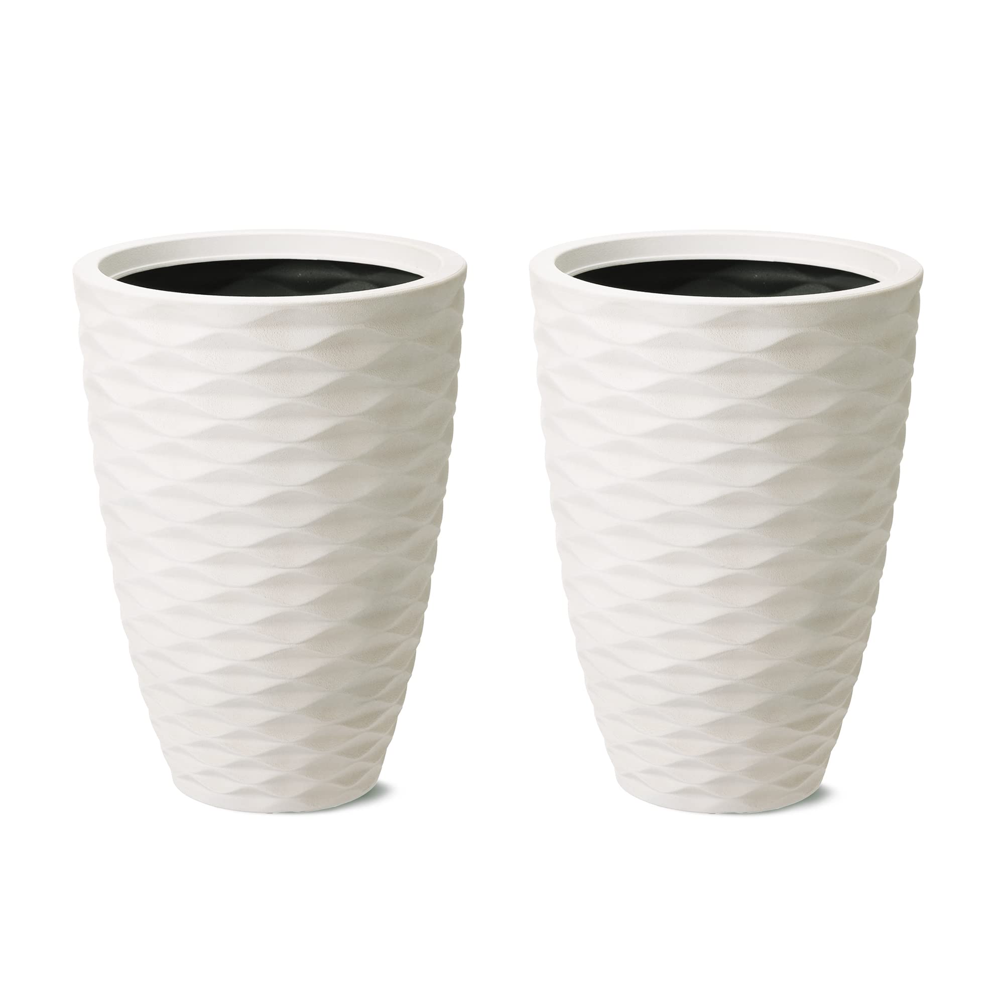Glitzhome Set of 2 Large White Outdoor Planters - Modern Polyresin Flower Pots for Gardening, Patio, and Home Decor - Perfect for Indoor/Outdoor Use in Living Room, Garden, or Balcony
