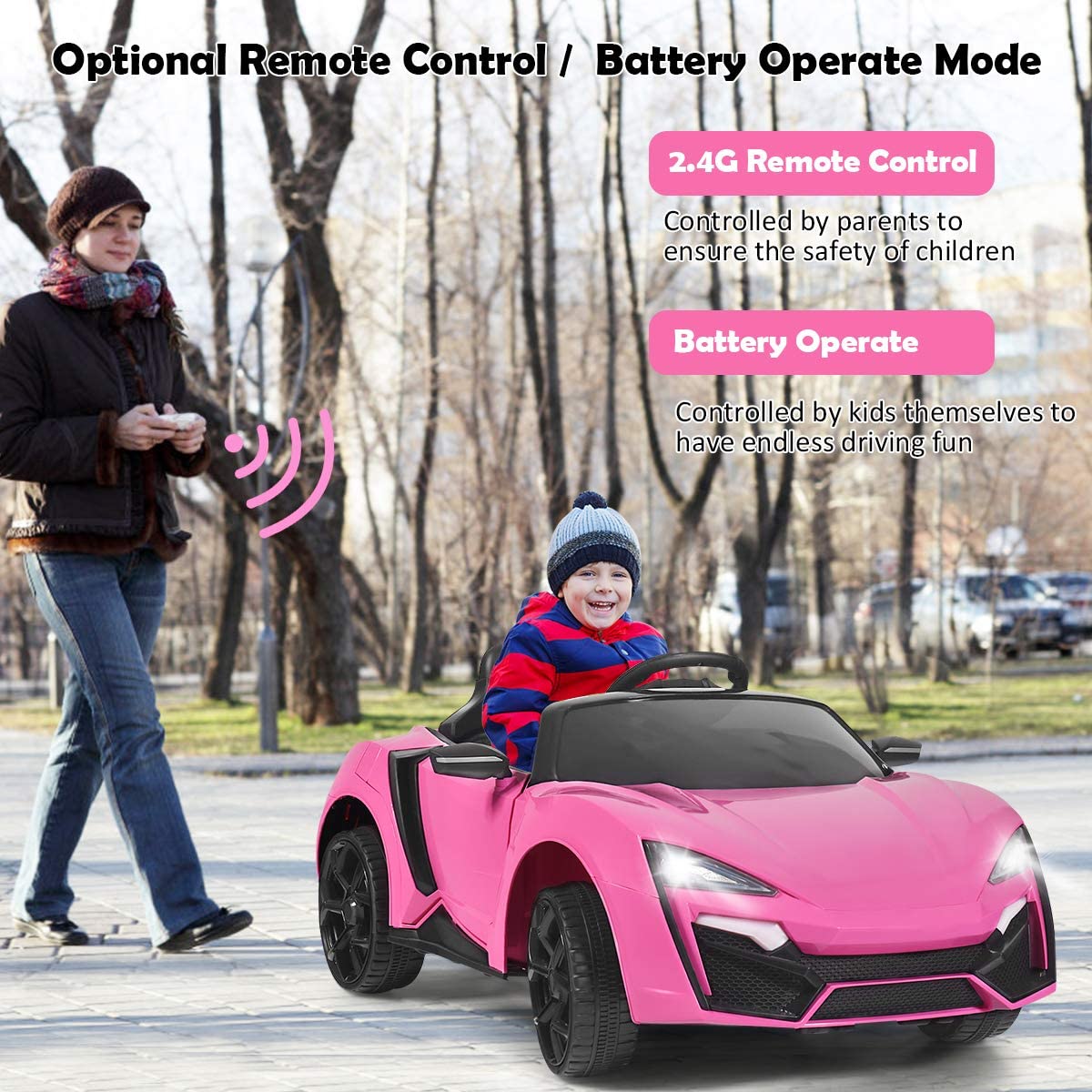 OLAKIDS 12V Battery-Powered Electric Ride-On Car for Kids with Parental Remote Control - Pink Toddler Toy Vehicle with Spring Suspension, 4 Wheels, Music, Horn, LED Lights, 3 Speed Settings, USB & TF Port | Perfect for Indoor Play, Outdoor Backyard Fun, and Birthday Gifts for Boys & Girls Ages 2-5