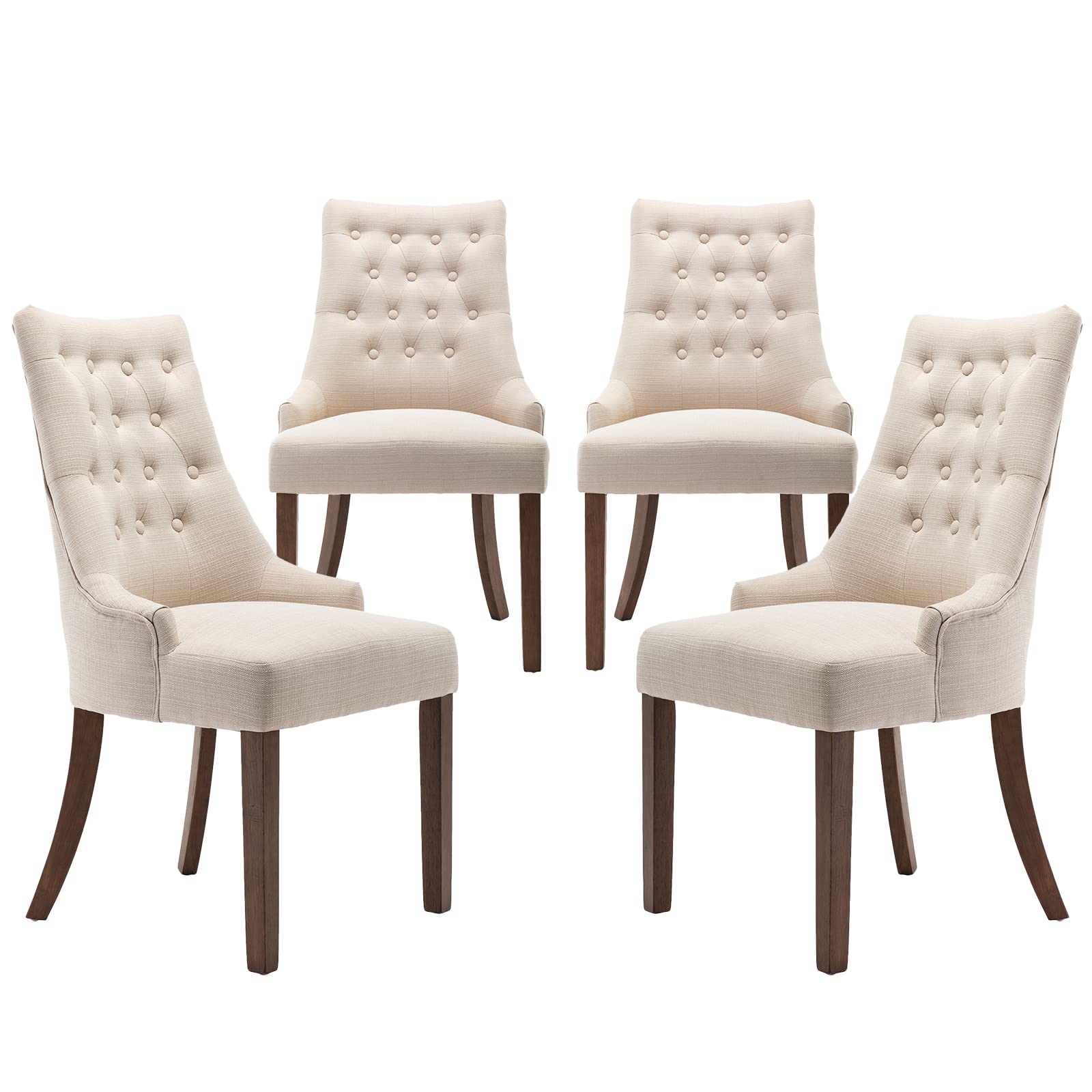 COLAMY Set of 4 Wingback Upholstered Dining Chairs - Tufted Button Fabric Side Chairs for Dining Room, Living Room & Kitchen - Comfortable Home Seating - Beige - Perfect for Family Dinners, Entertaining Guests & Cozy Home Decor