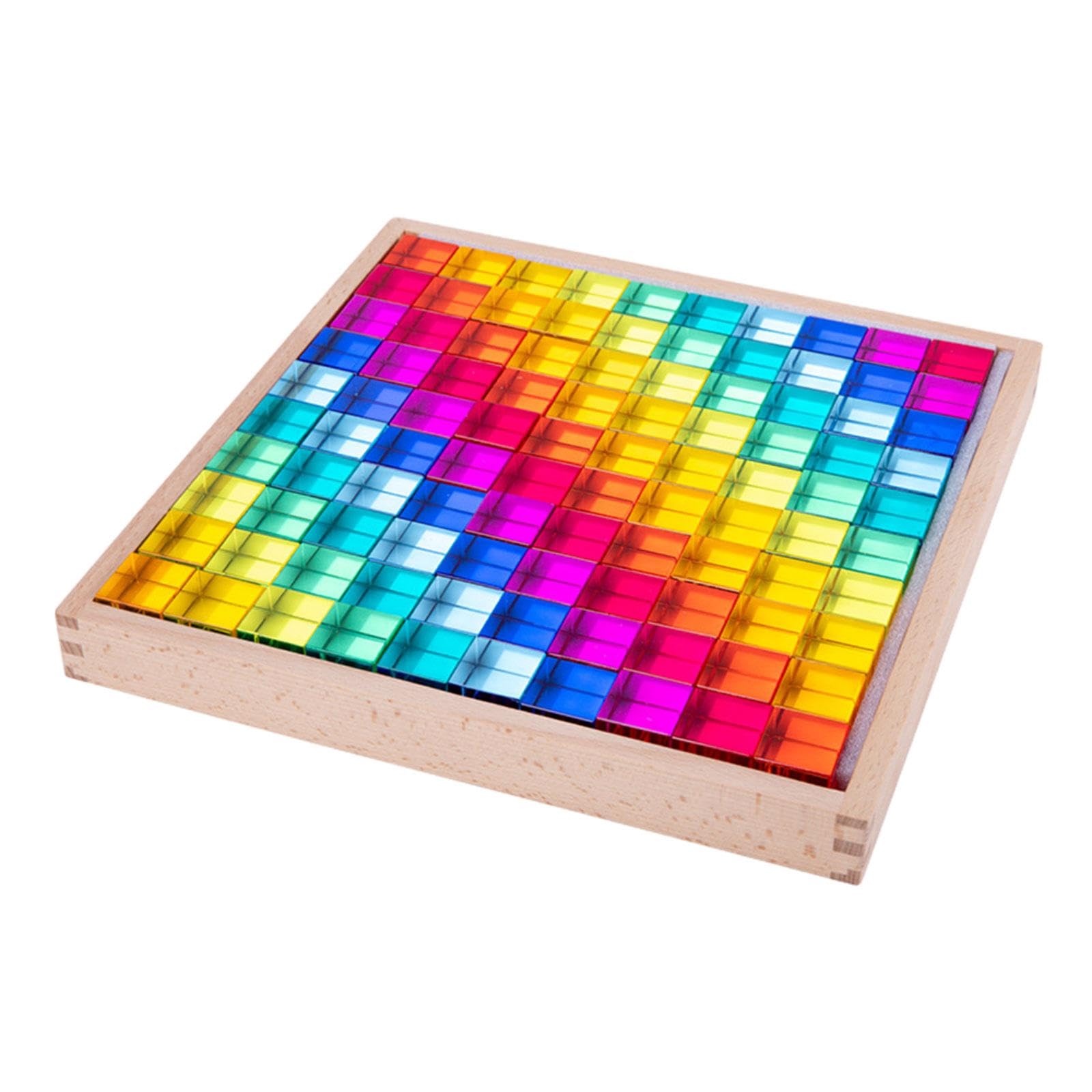Kokiya 100pcs Rainbow Building Blocks Set - Educational Sensory Toys, Colorful Acrylic Gemstone Cubes for Stacking Games | Perfect for Kids' Parties, Classroom Activities & STEM Learning