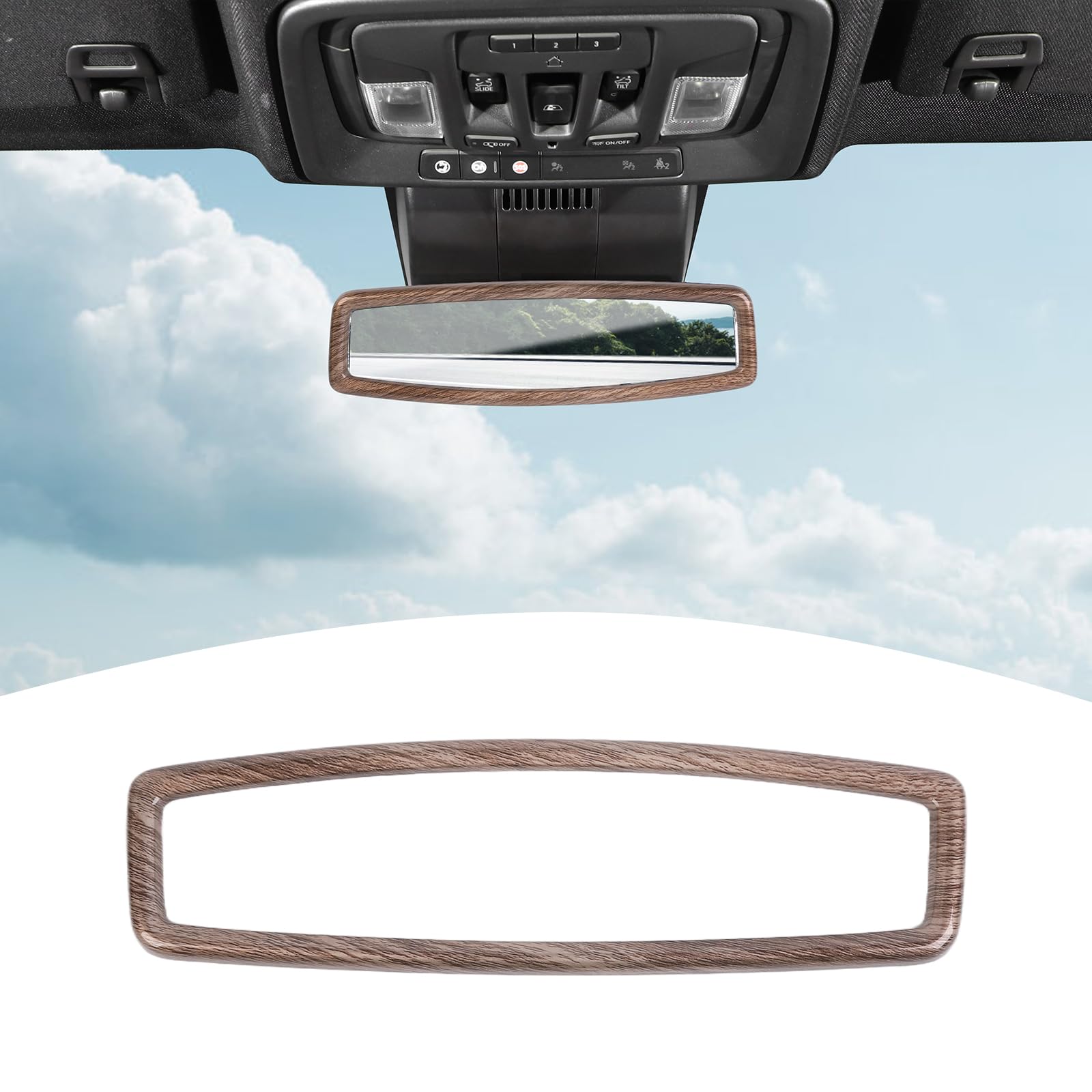 Wood Grain Rearview Mirror Trim Cover for Chevy Silverado 2022-2024 - Interior Accessories Upgrade for Enhanced Cabin Style & Protection
