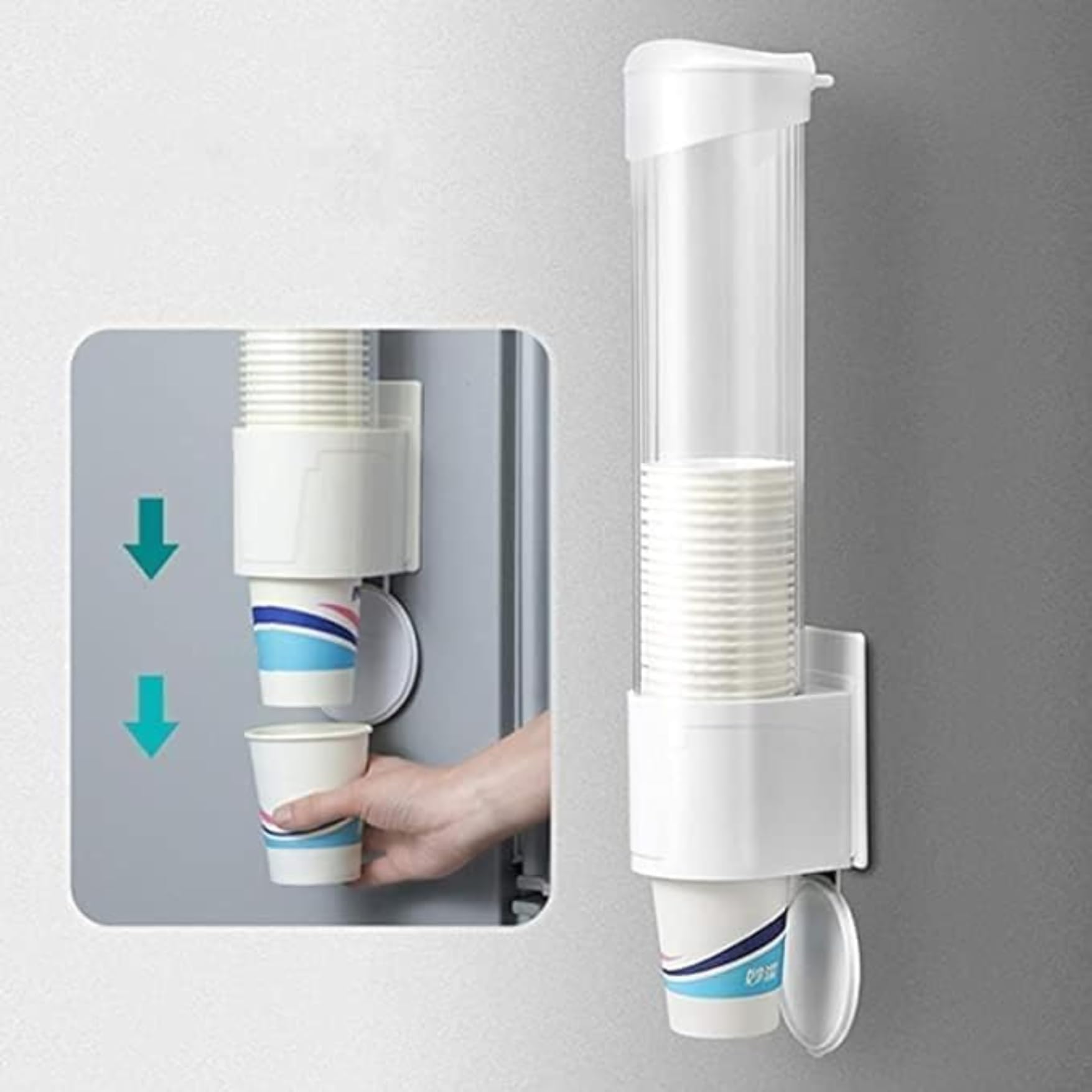 Viraaji Wall Mounted Paper Cup Dispenser - Plastic Drinking Cup Organizer for Disposable Cups with Sticker & Screw Plate Mounting | Perfect for Home Kitchen, Office Breakroom & Restaurant Drink Stations