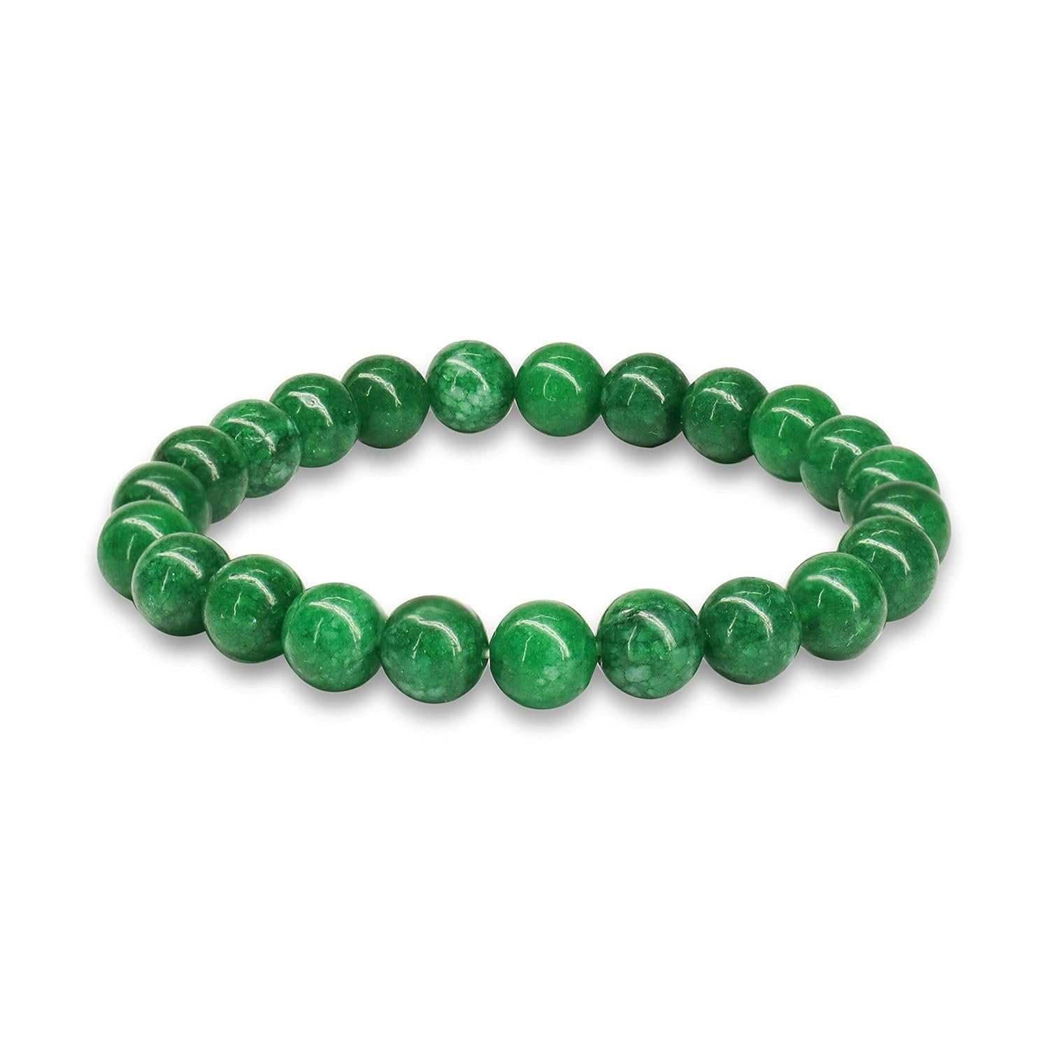 Handmade Beaded Bracelets for Men & Women - Natural Stone Crystal Yoga Stretch Elastic Energy Bracelet (8mm Jade, Stone of Prosperity) - Perfect for Meditation, Yoga, Gifts & Positive Energy Jewelry