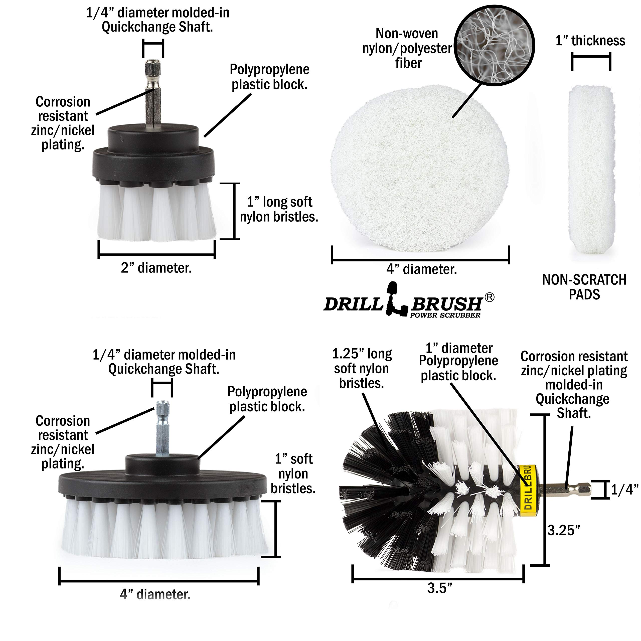 Drillbrush Rotary Drill Brush Set - Cordless Scrubber for Auto Detailing, Upholstery & Bathroom Cleaning | Includes Drill Brush Pads & Shower Door Cleaner | Perfect for Car Detailing, Home Deep Cleaning & Tile Grout Scrubbing