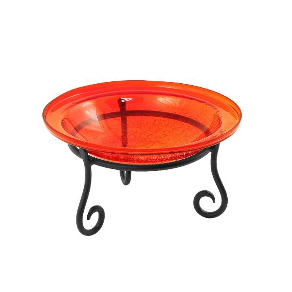 Red Crackle Glass Birdbath Bowl - Durable Outdoor Garden Decor for Birds - Perfect for Backyard, Patio & Wildlife Habitat