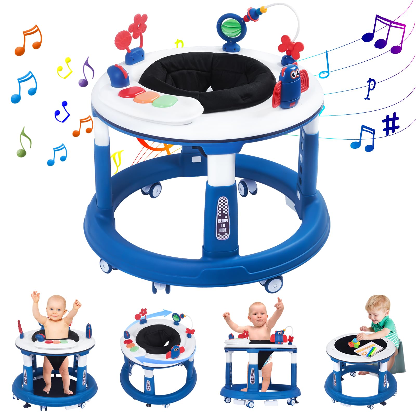 5-in-1 Adjustable Baby Walker with Wheels - Foldable Activity Walker for Infants 6-18 Months | Bouncer, Learning Mode, Music & Foot Pad | Perfect for Boys & Girls Learning to Walk | Ideal for Playtime, Early Development & Indoor Exploration
