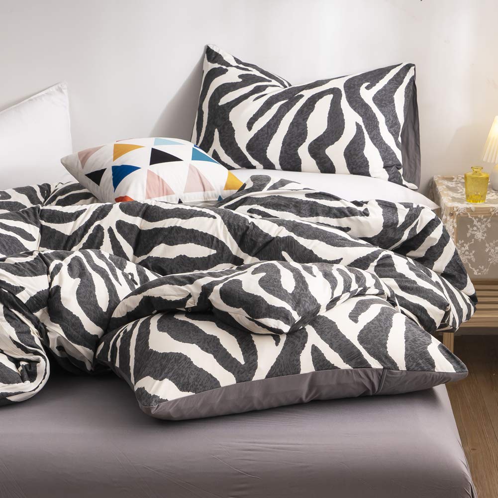 Zebra Duvet Cover Set Twin Size 100% Cotton - Black and White Animal Print Leopard Comforter Cover with Zipper & Ties + 2 Pillowcases - Soft Bedding for Kids, Teens, Boys & Girls - Perfect for Jungle Themed Rooms, Kids Bedrooms & Wild Animal Decor