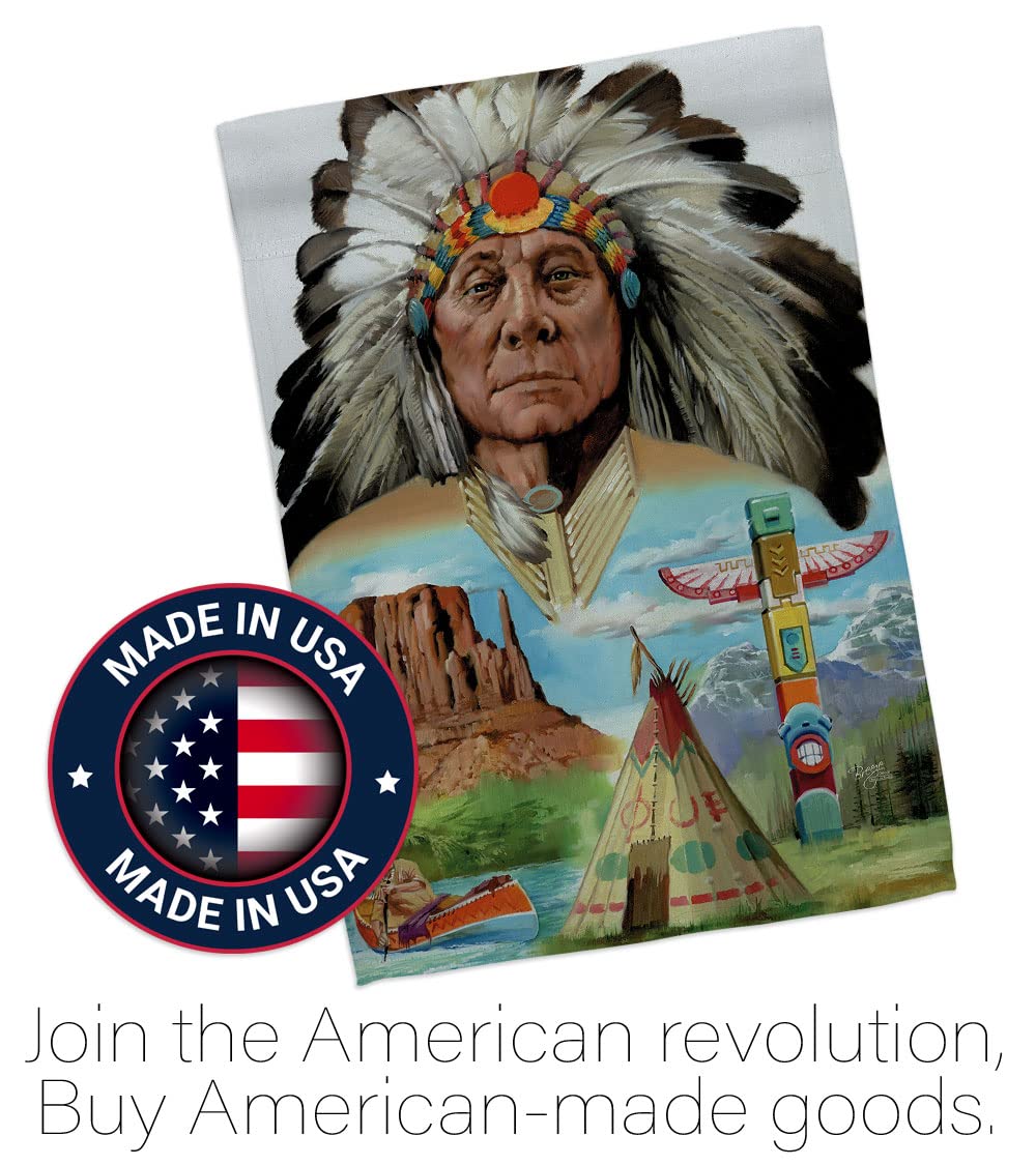 Native American Patriotic House Flag Set 28x40 with Pole - Outdoor Decor
