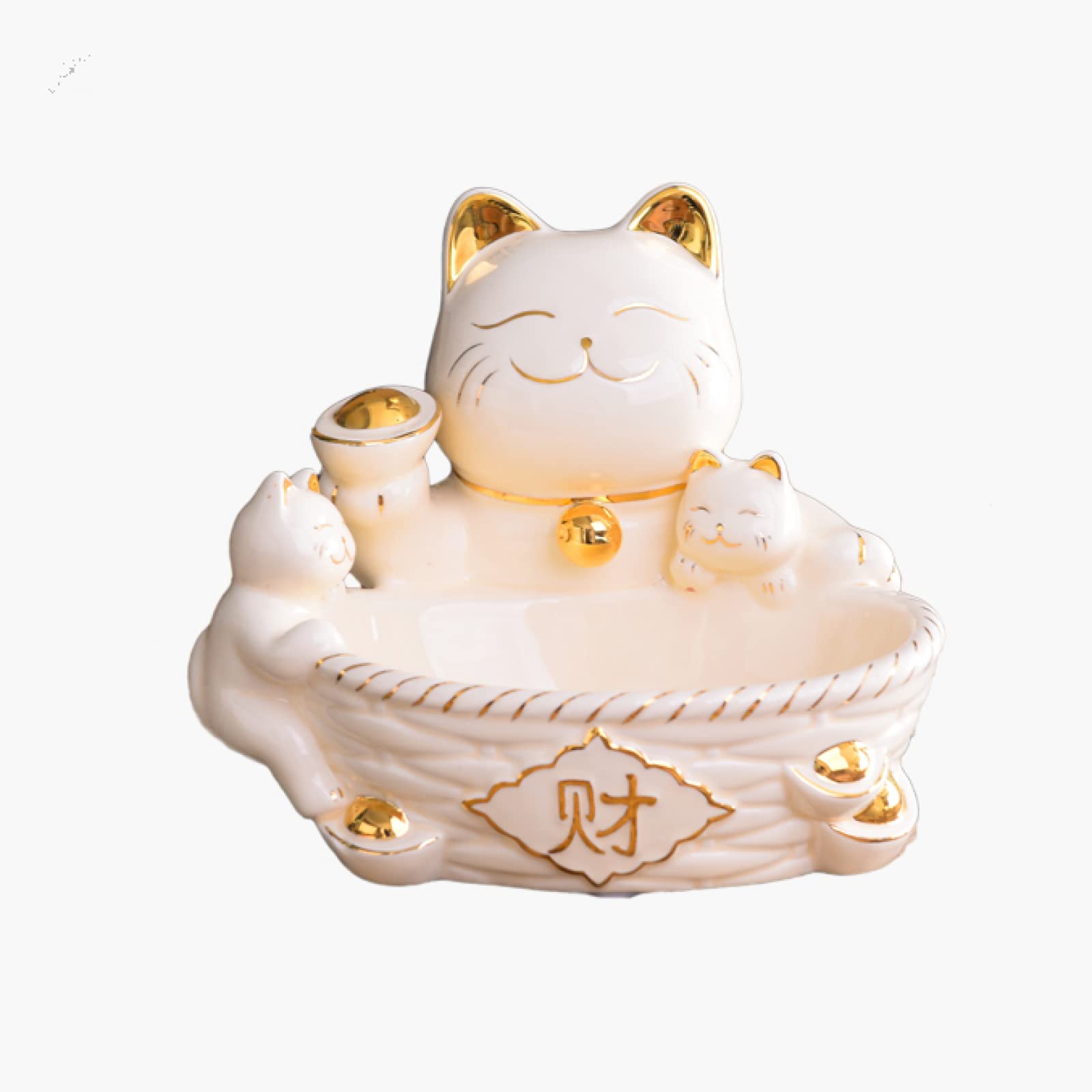 Lucky Cat Statue - Feng Shui Home Decor for Porch, Living Room, Bedroom & Office | Handcrafted Porcelain Ornament with Storage Box | Perfect Housewarming Gift for Good Fortune & Prosperity | Ideal for Zen Decor, Desk Display & Asian-Themed Interiors