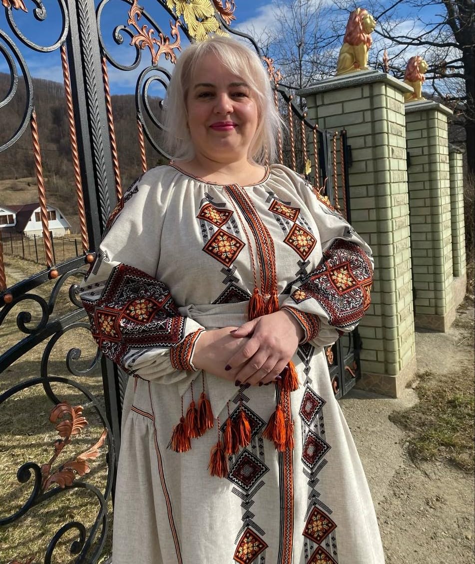 Stylish Plus Size Linen Summer Dress with Ukrainian Geometric Embroidery - Breathable Ethno-Style Maxi Dress (Size L) for Beach Vacations, Boho Weddings & Casual Outings