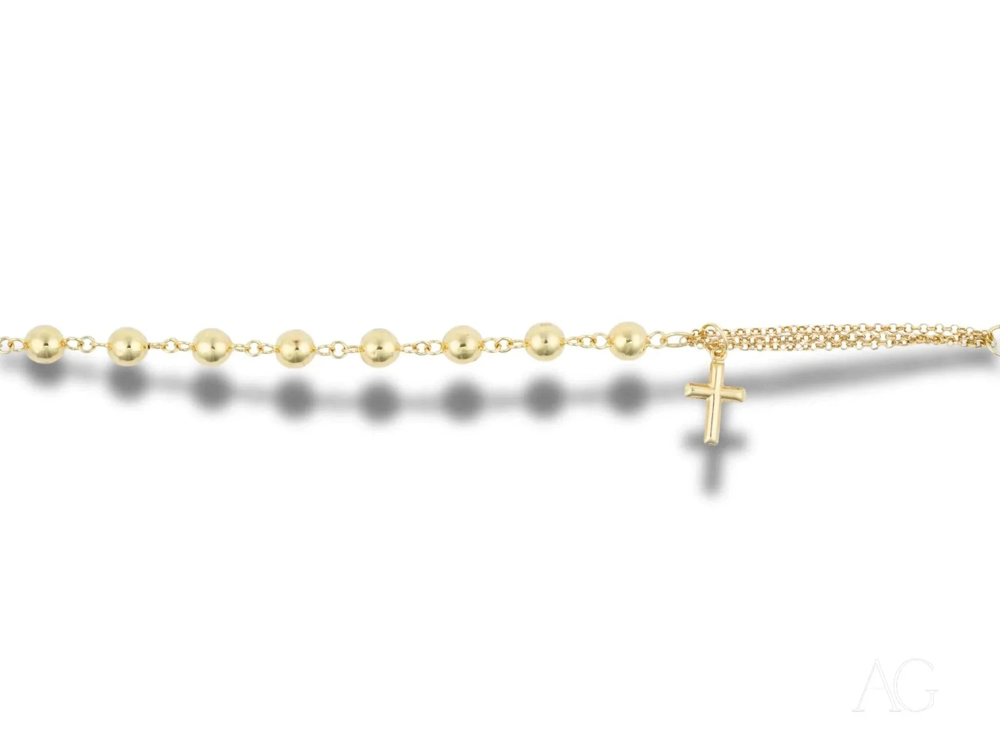 Elegant 18k Gold Women's Bracelet with Cross Charm and Polished Beads - Perfect for Gifts, Weddings & Everyday Luxury Jewelry