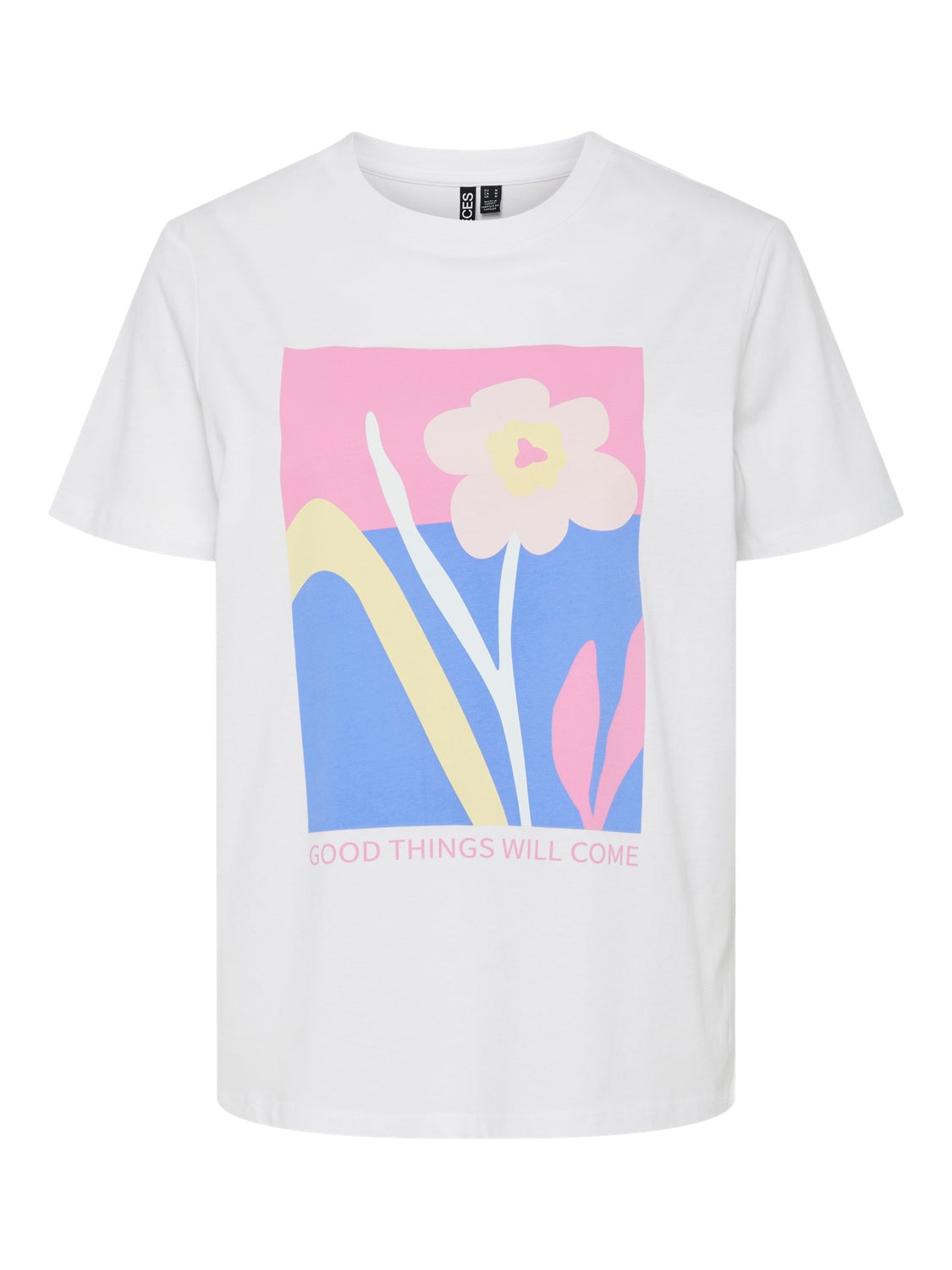 Good Things T-Shirt for Women - Soft Cotton Comfort Fit Tee (White/Begonia Pink) - Casual Wear, Everyday Outfits & Lounge Style