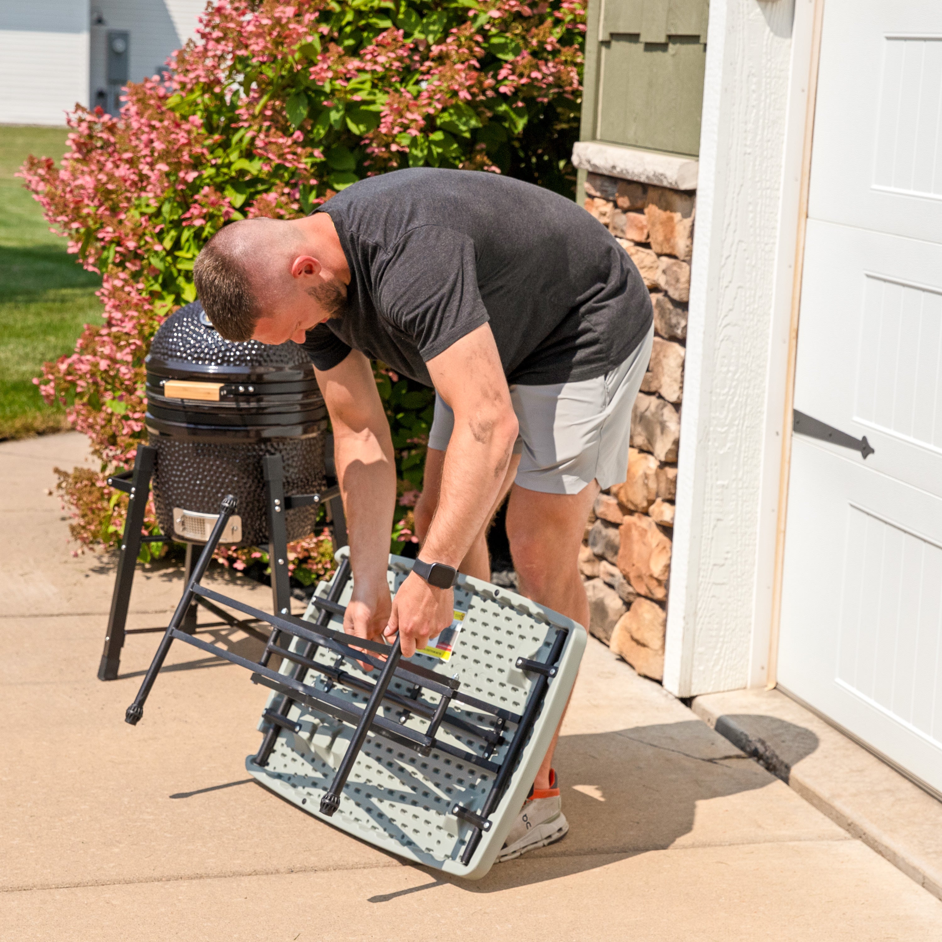 Sunnydaze Adjustable Folding Utility Table - Portable Rectangular Work Table with Collapsible Legs, Gray - Perfect for Outdoor Camping, Picnics, Garage & Home Projects