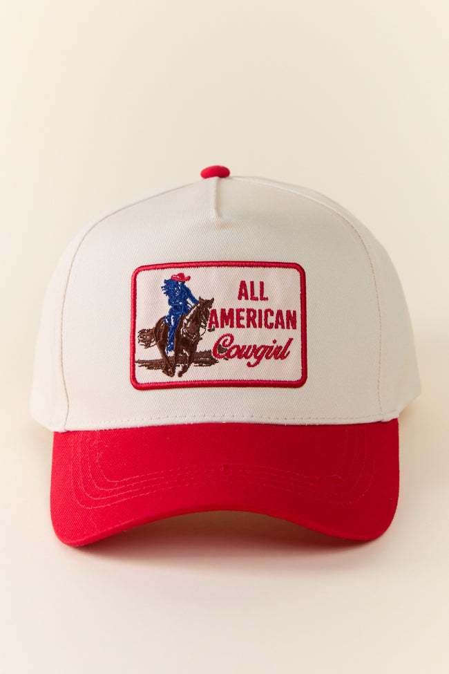 Vintage All American Cowgirl Red Trucker Hat - Stylish Adjustable Snapback for Women | Perfect for Rodeo, Country Music Festivals & Outdoor Adventures
