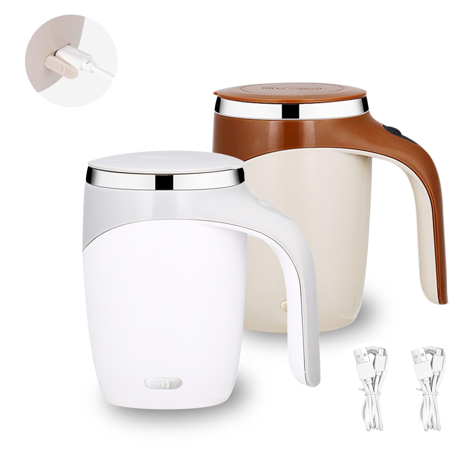 2 Pack Self Stirring Coffee Mug 380ml with Lid - for Office, Home & Travel