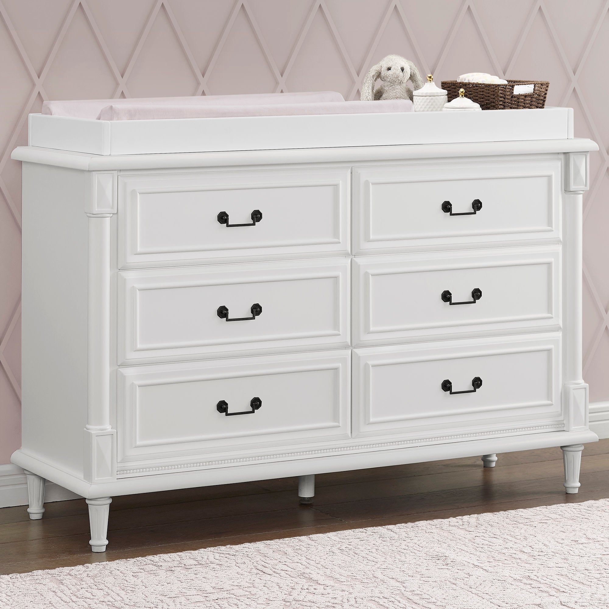 Juliette 6-Drawer Baby Dresser with Changing Table Top | Sturdy Nursery Storage with Interlocking Drawers | Perfect for Baby Room Organization & Diaper Changing Station