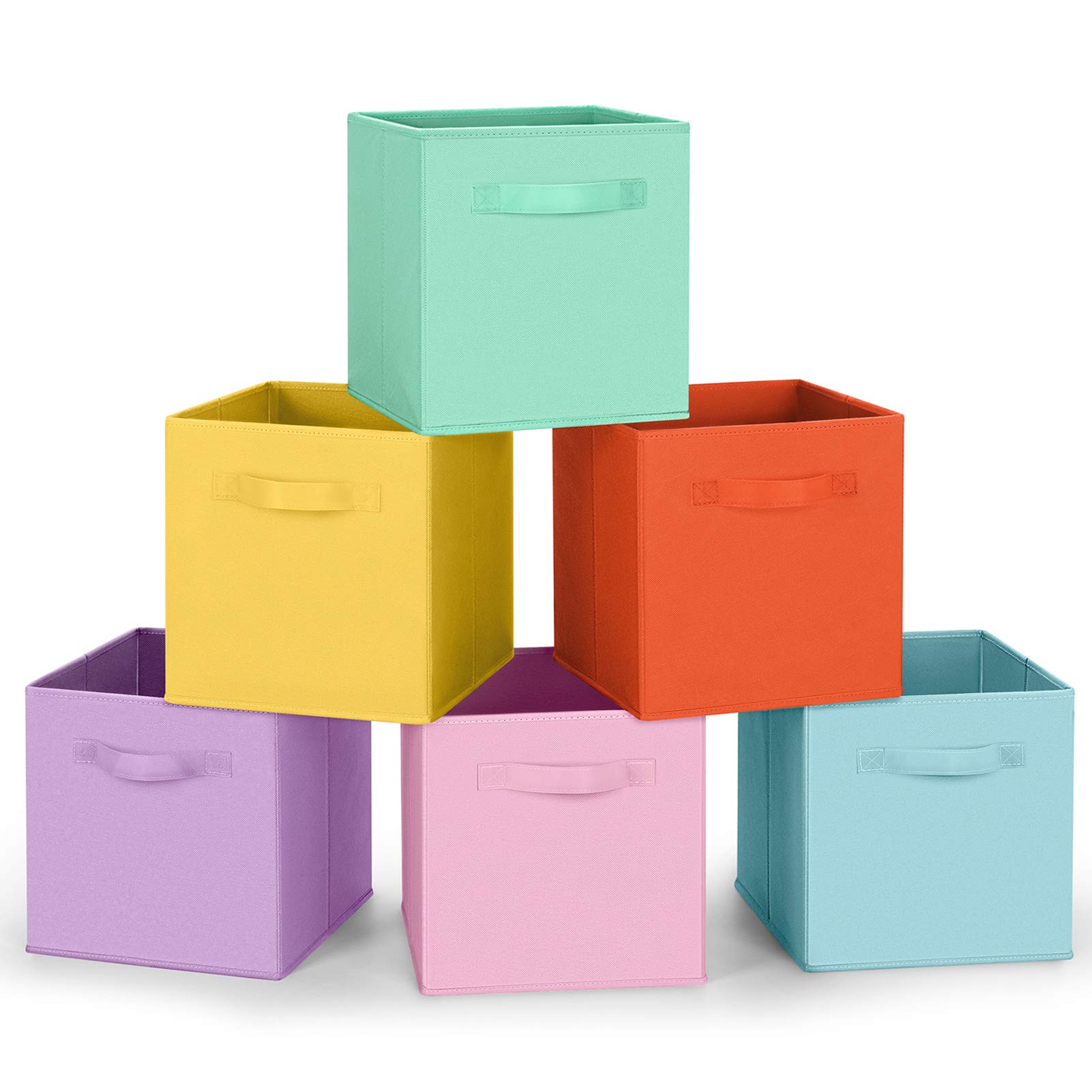 MaidMAX Foldable Fabric Storage Bins with Dual Handles - 10.5×11 Inches Closet Organizer for Bedroom, Kids Room & Nursery (Set of 6, 6 Colors) - Perfect for Toys, Clothes & Home Organization