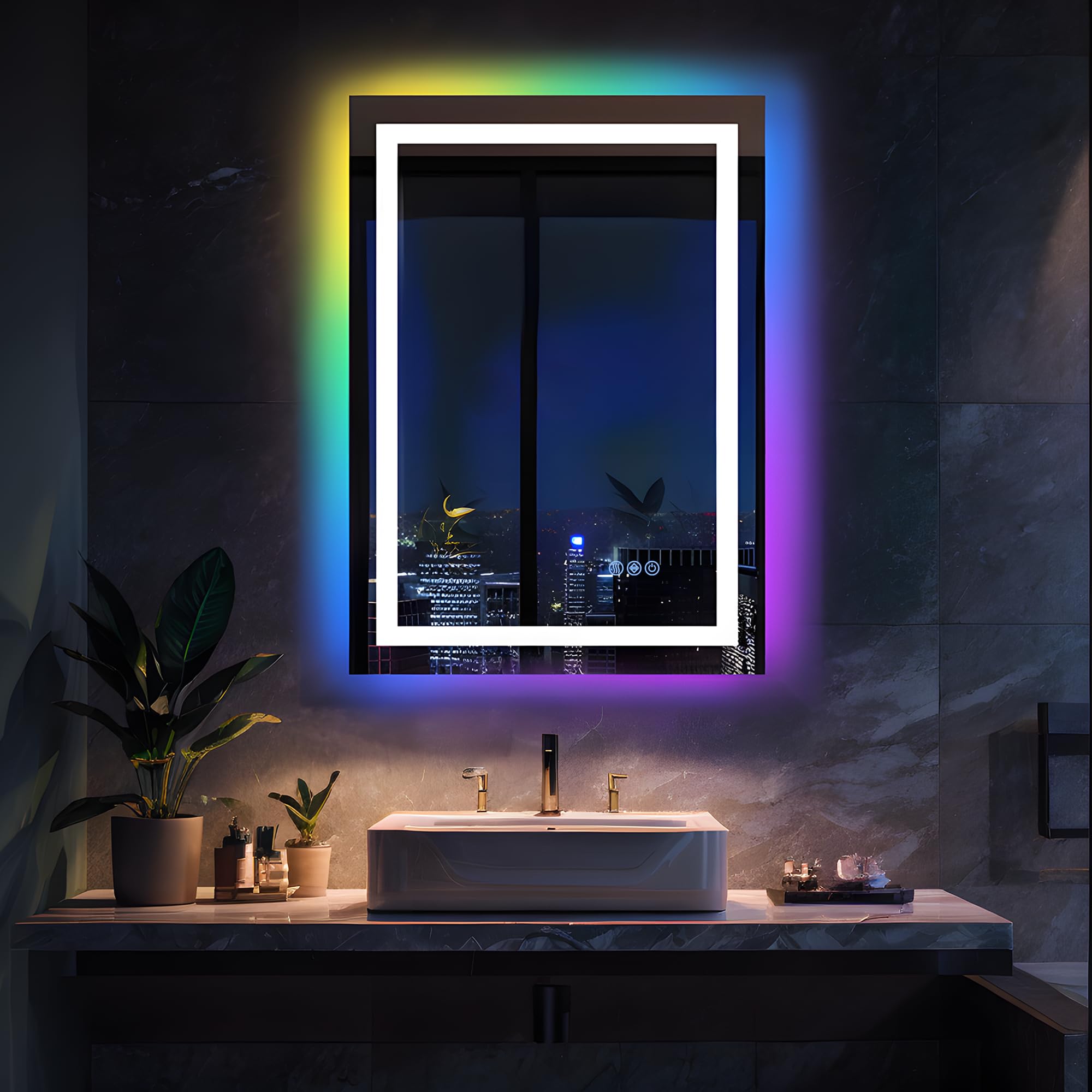 Antok 20x28 LED Bathroom Mirror with Lights - Anti-Fog, Dimmable for Vanity Makeup