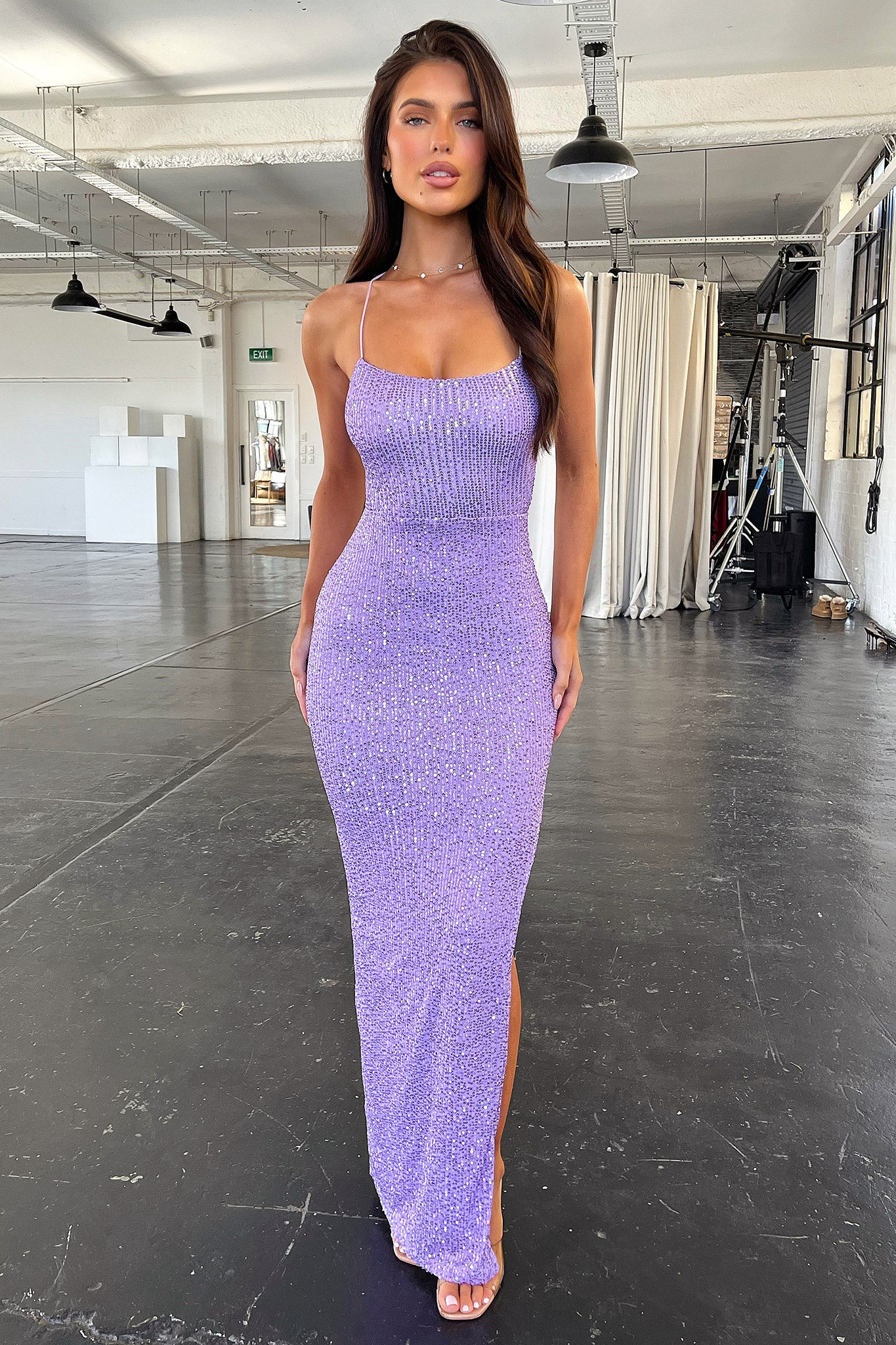 Alina Maxi Dress for Women - Flowy Long Sleeve Elegant Lilac Dress for Party, Wedding & Special Occasions