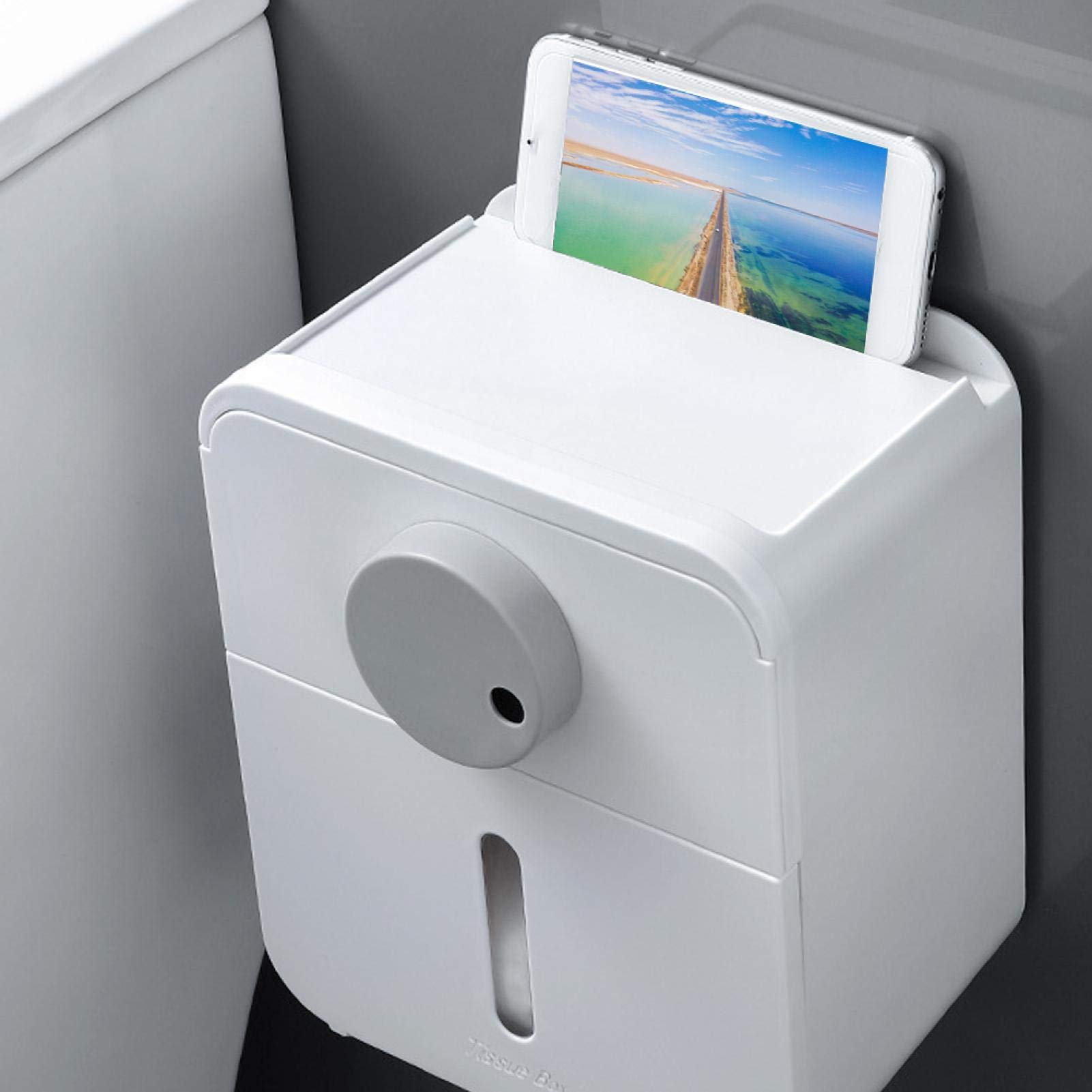 Waterproof Wall-Mounted Toilet Paper Holder with Transparent Window & Storage Drawer - Multifunctional Bathroom Tissue Dispenser for Regular Rolls (7.5
