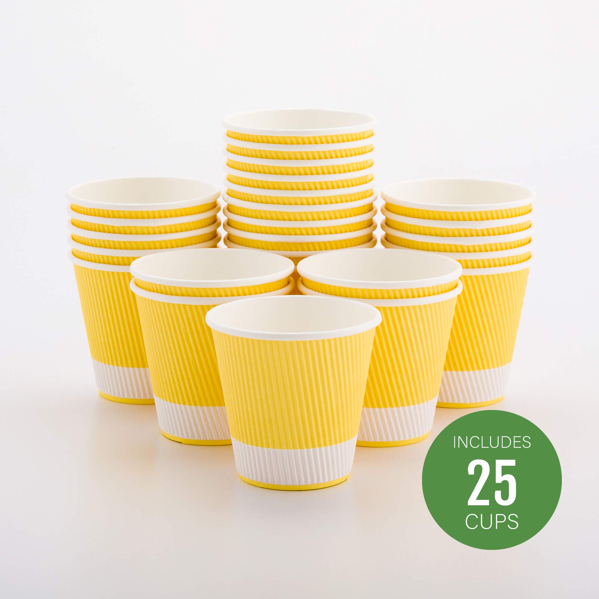 8 oz Disposable Paper Coffee Cups - 25 Pack Leakproof Ripple Wall Hot Cups, Eco-Friendly & Recyclable Light Yellow - Perfect for Coffee Shops, Offices, and Home Use