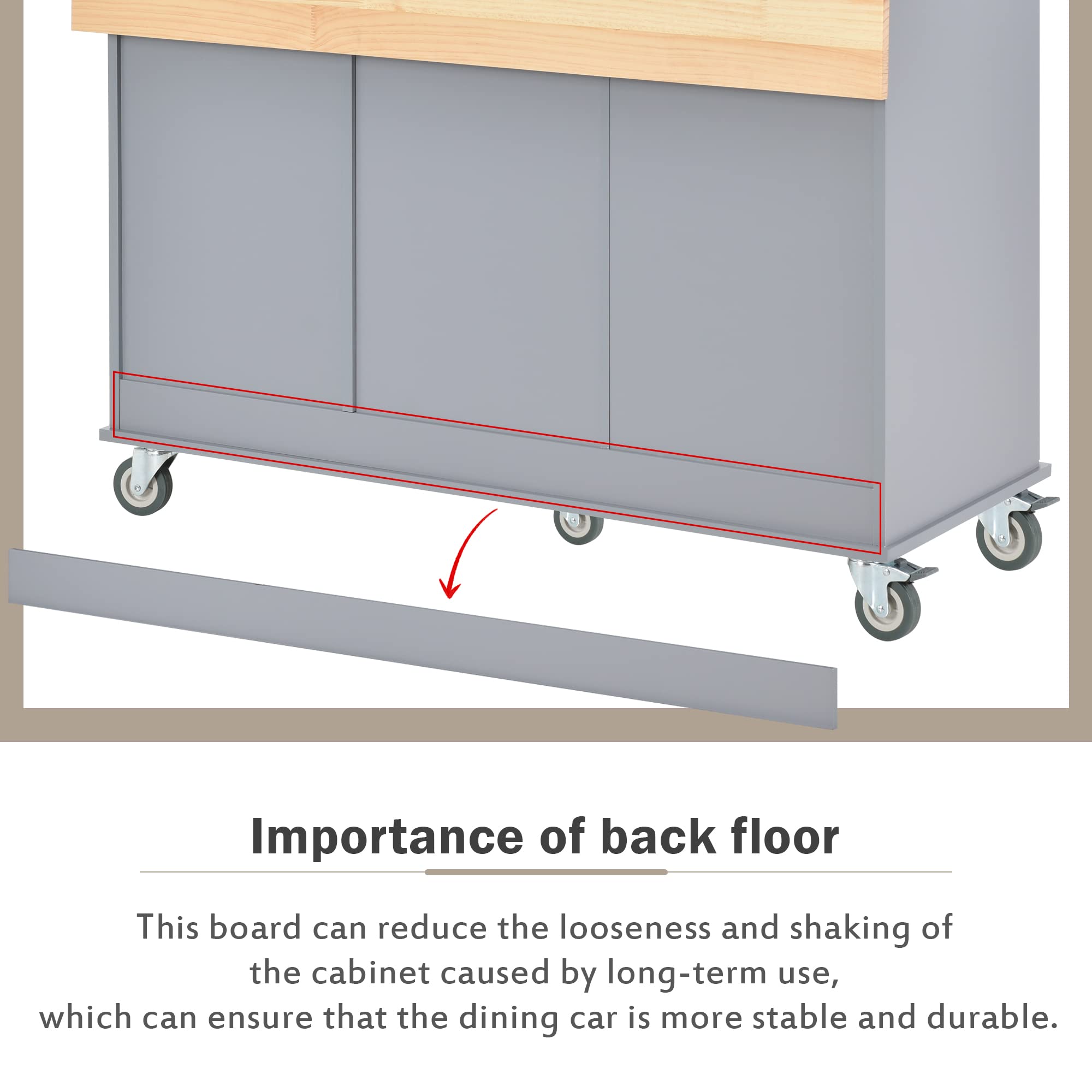 HABITRIO Multi-Functional Kitchen Island Cart with Cabinet, Storage Drawers & Spice Rack - Extendable Solid Wood Table Top, Wheels, Dusty Blue - Perfect for Small Kitchens, Dining Areas & Home Organization