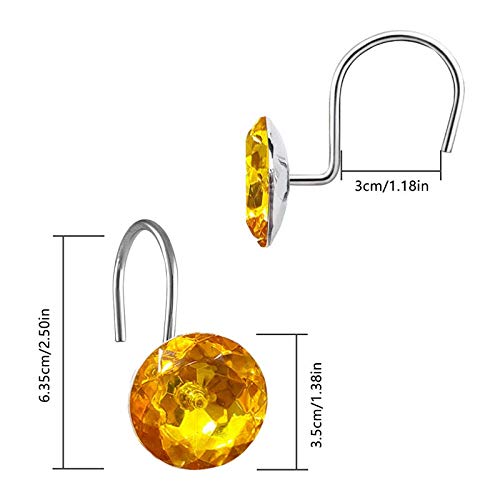 12 Pcs Bling Rhinestone Shower Curtain Hooks - Decorative Bathroom Rolling Hooks for Shower, Bathtub & Closet Organization - Waterproof & Rustproof Metal Hooks for Home Decor