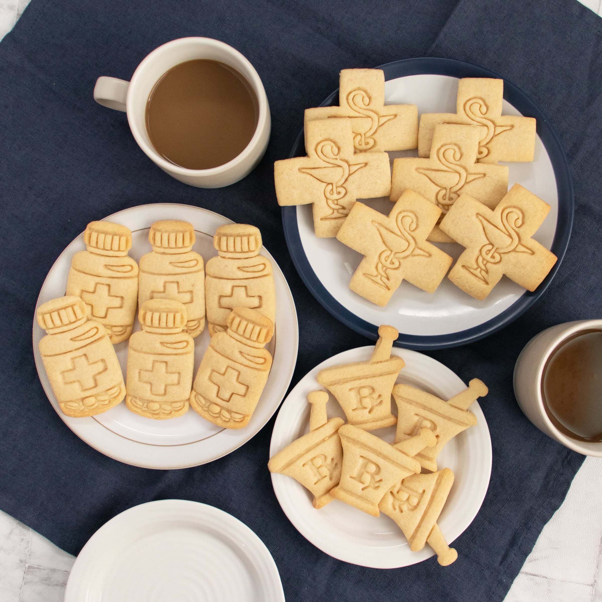 Set of 3 Pharmacy-Themed Cookie Cutters - Pill Bottle, Mortar & Pestle, Pharmacy Logo | 3-Piece Baking Tools for Medical-Themed Cookies, Pharmacist Gifts & Healthcare Party Decorations