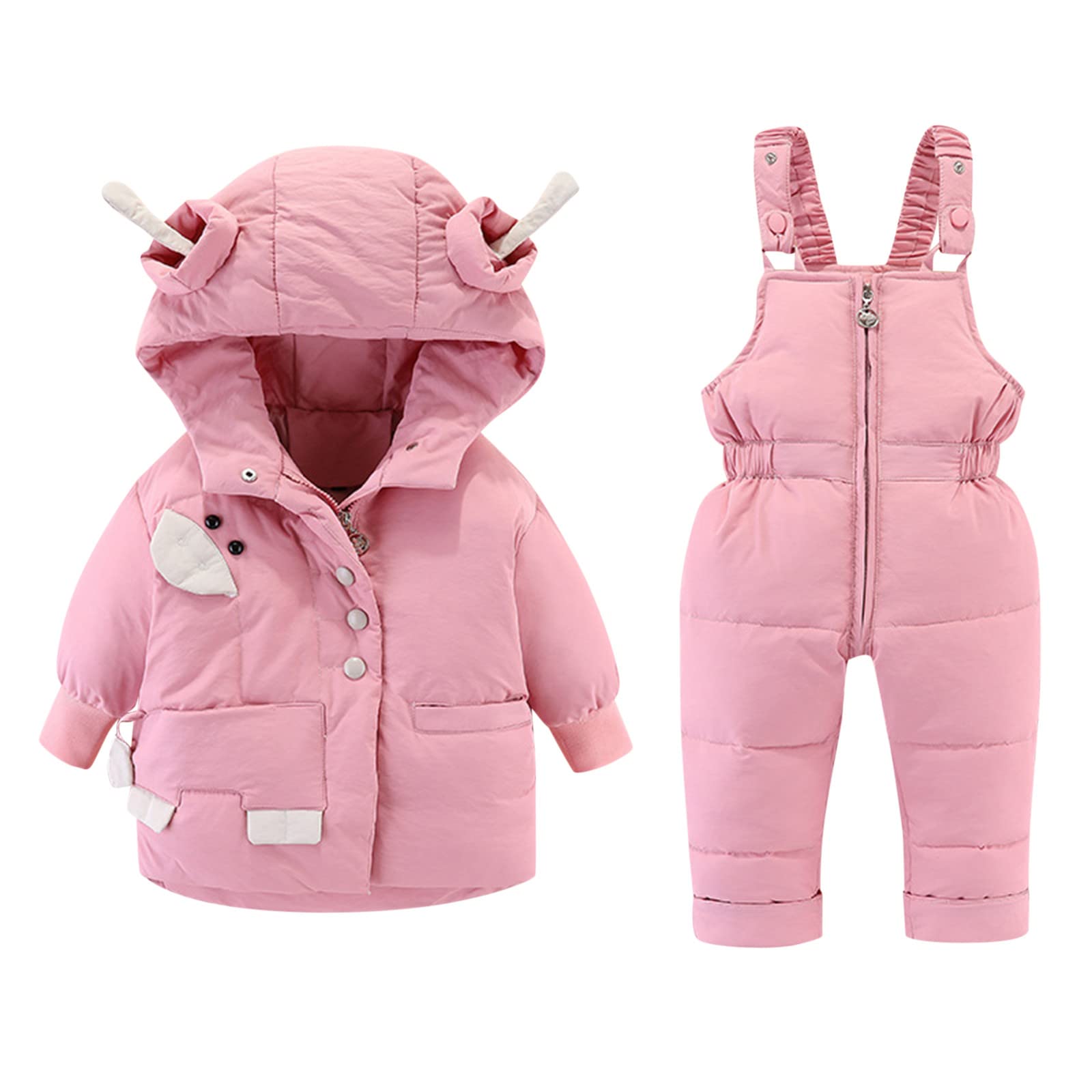 **Baby Boys & Girls Winter Down Coats Snowsuit Set - 2PCS Hooded Jacket & Ski Bib Pants Outfits for Cold Weather - Perfect for Snow Play, Skiing & Outdoor Adventures**