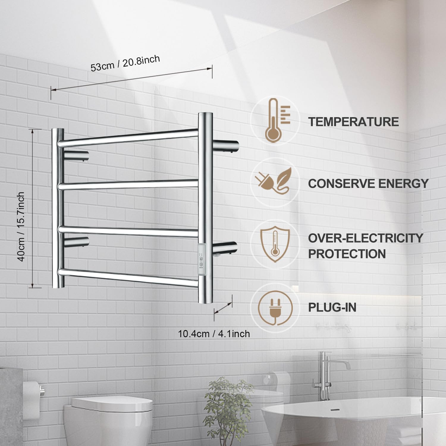 Premium Heated Towel Rack for Bathroom - Wall Mounted Electric Towel Warmer & Dryer with Timer Control, Plug-in/Hardwired Options (Polished Chrome, 4 Bars) - Perfect for Spa-Like Luxury, Guest Bathrooms & Cold Mornings