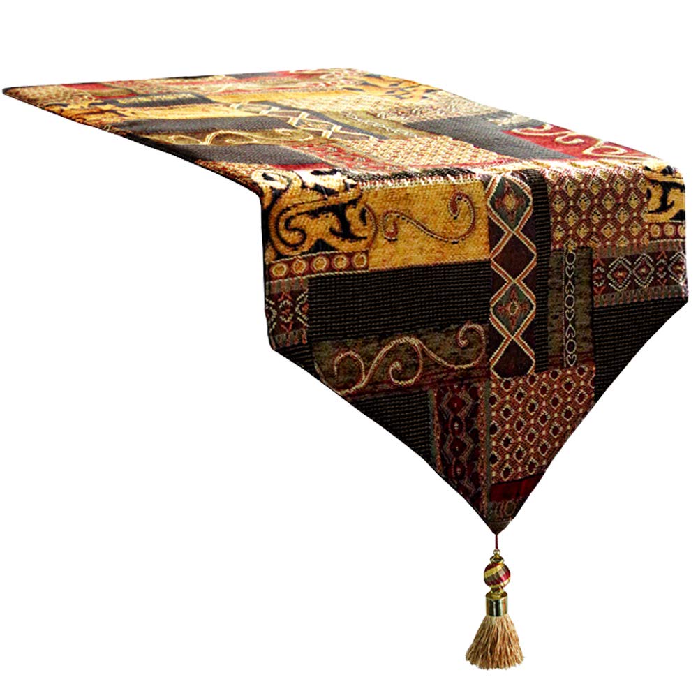 Artbisons Farmhouse Table Runner 13x60 Inches - Luxury Double Layer Cotton Jacquard Boho Table Runner with Tassel, Golden Illusion Collection - Perfect for Coffee Table, Dresser, Dining Table & Home Decor