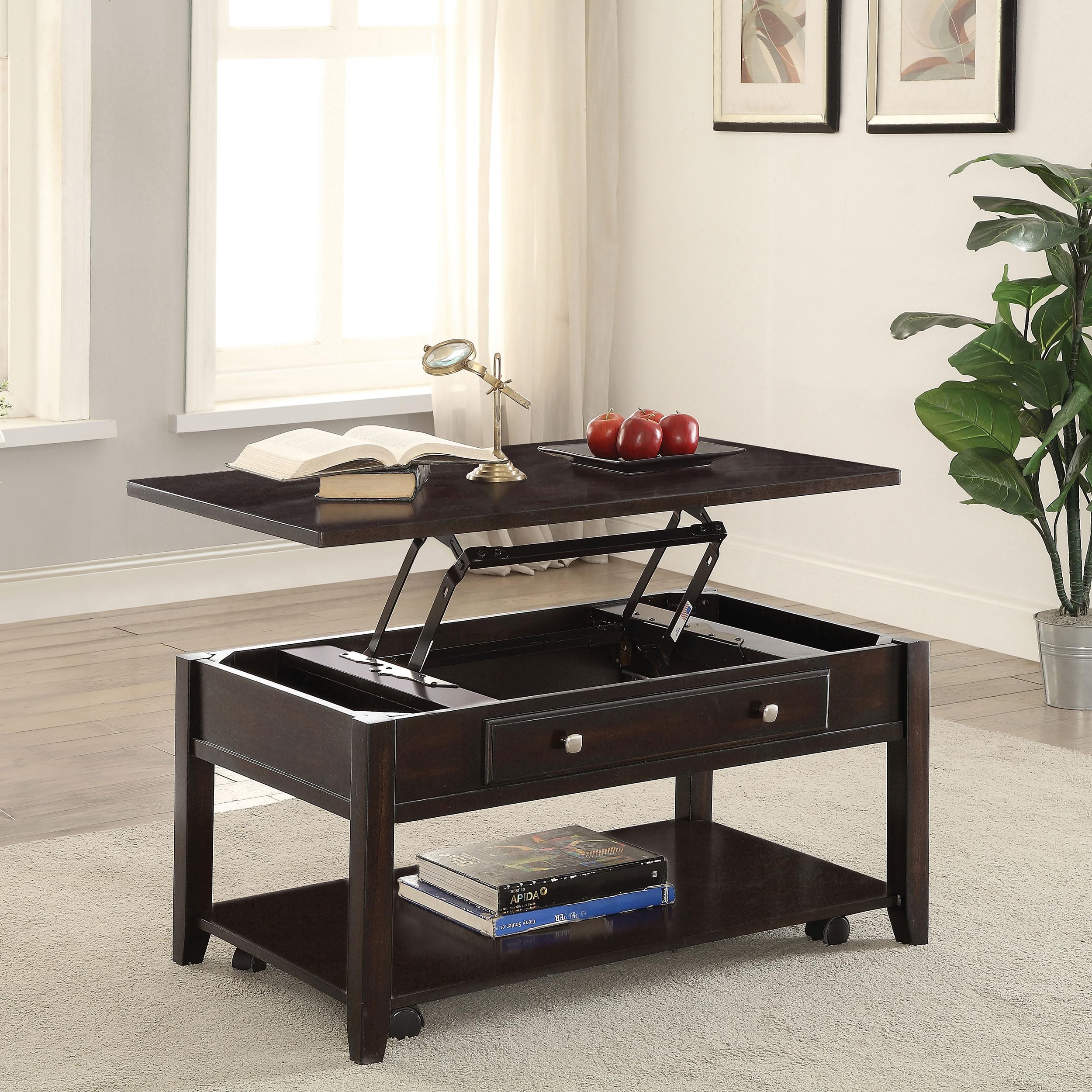 Coaster Furniture Rectangular Lift Top Coffee Table with Storage - Walnut Finish 721038 - Perfect for Living Room, Home Office, and Small Spaces