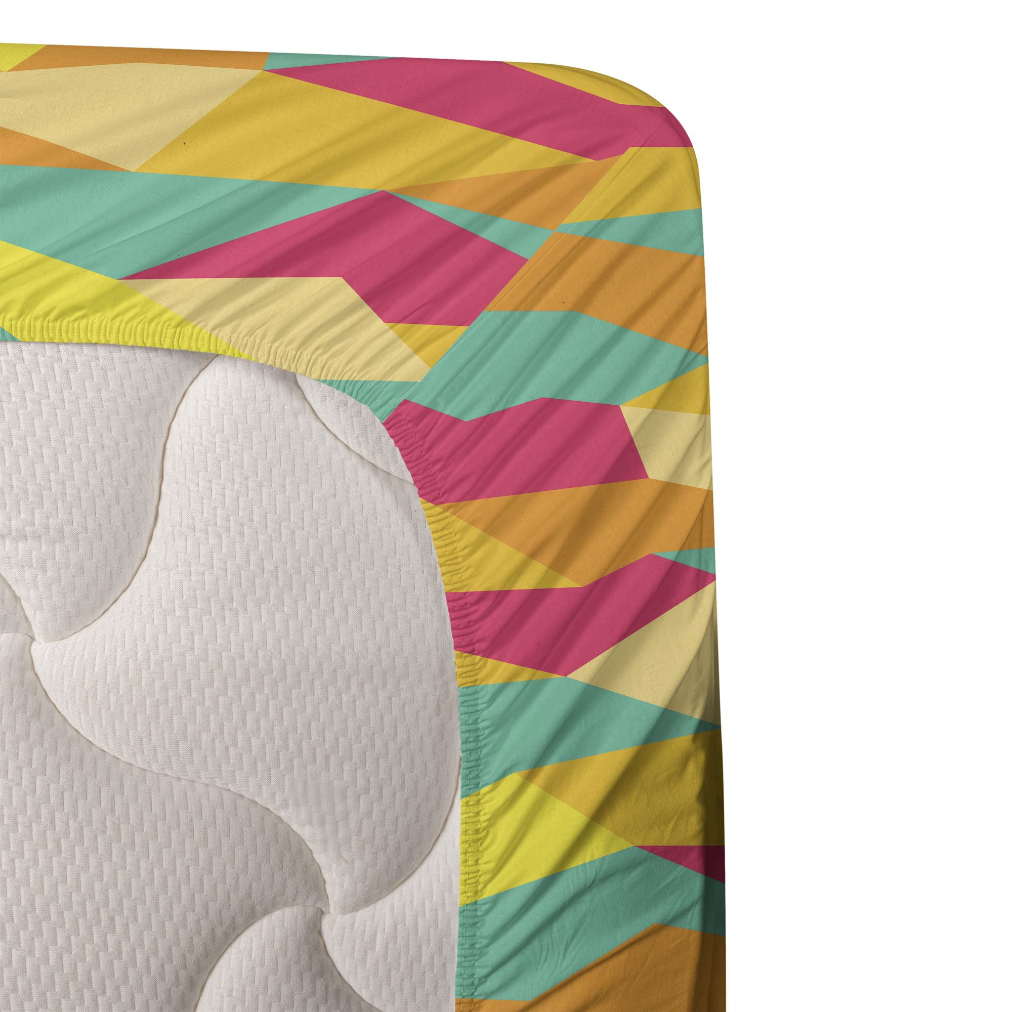 Ambesonne Geometric Bed Sheet Set 4-Piece - King Size, Jade Green & Marigold, Funky Prehistoric Tile Design, Fitted & Flat Sheets with Pillowcases | Modern Bedroom Decor, Guest Room Essentials, Unique Gift Idea