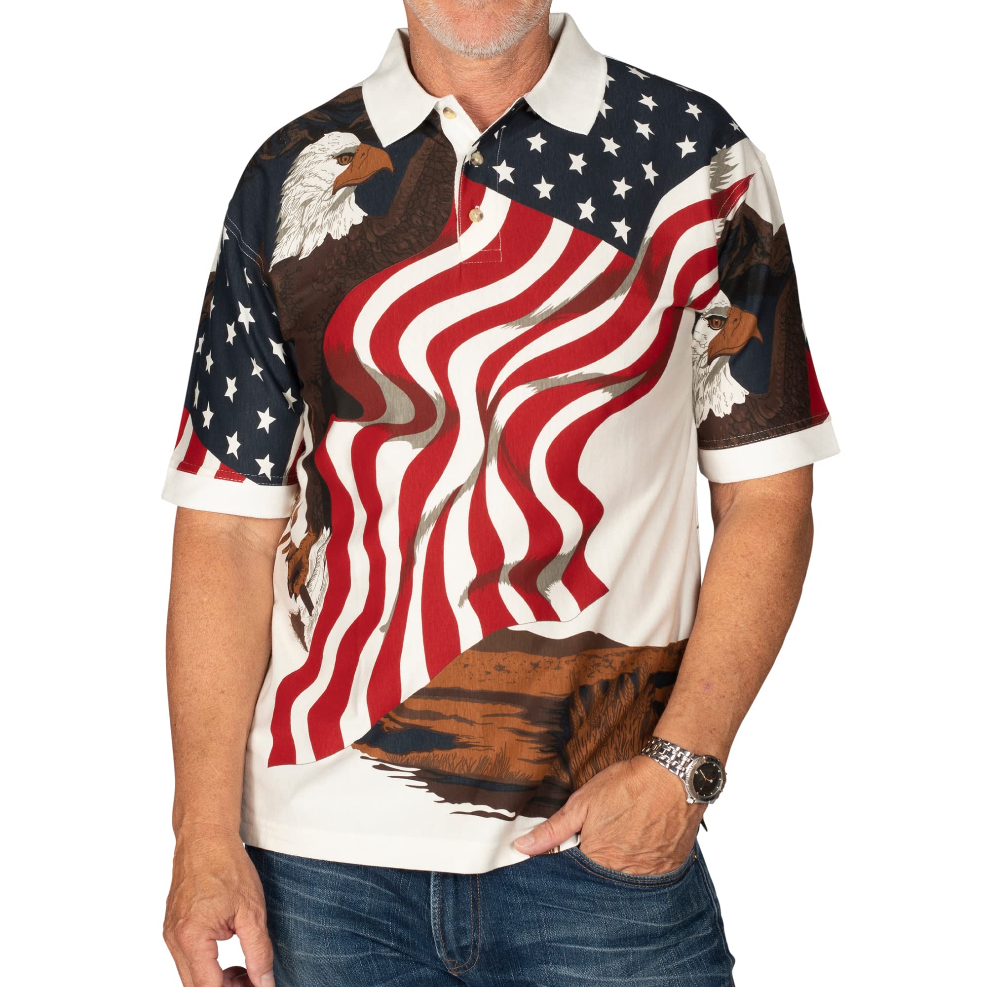 Men's Patriotic American Flag Golf Shirt - USA 4th of July Polo Shirt for Men | Breathable Moisture-Wicking Fabric for Golfing, BBQ Parties & Independence Day Celebrations