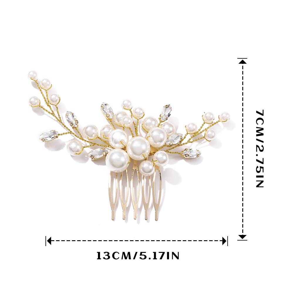 Elegant Pearl Flower Rhinestone Bridal Hair Comb - Gold Wedding Hair Accessories for Brides & Bridesmaids | Perfect for Weddings, Prom, and Special Occasions